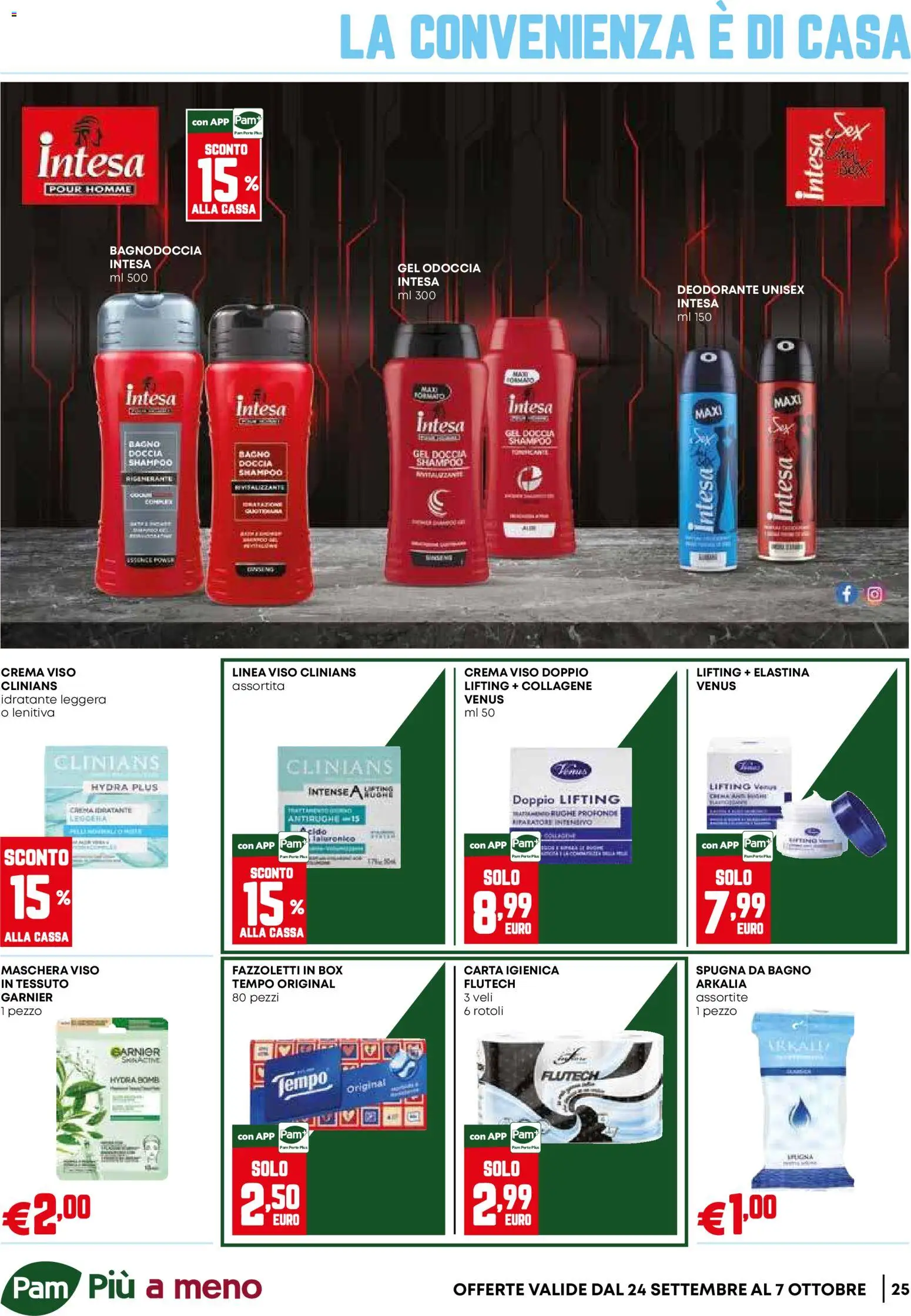 Volantino PAM del 24/09/2026 | Pagina: 25 | Prodotti: Spugna, Crema, Crema viso, Bagno