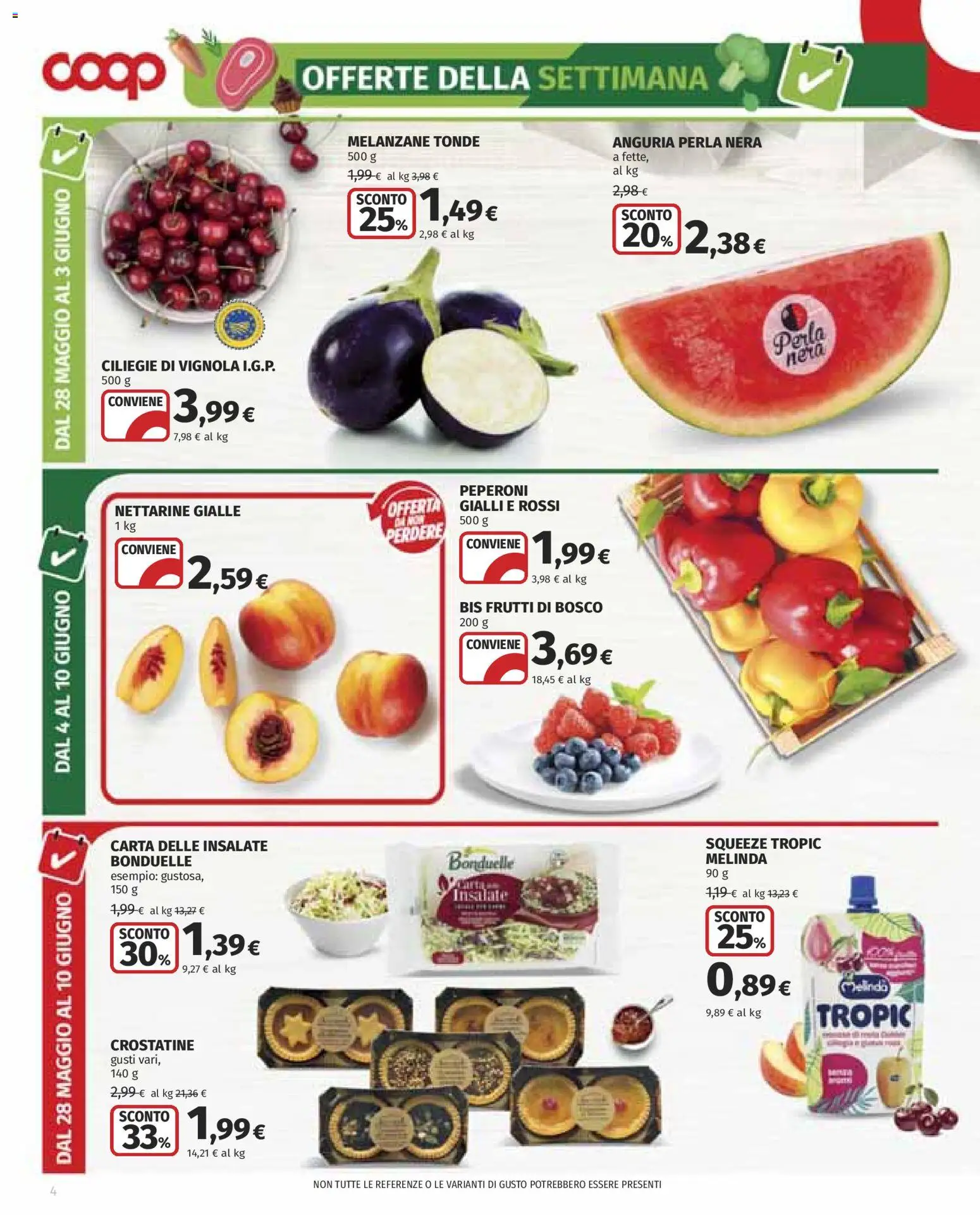Volantino COOP del 28.05.2026 | Pagina: 4 | Prodotti: Peperoni, Crostatine, Anguria, Melanzane