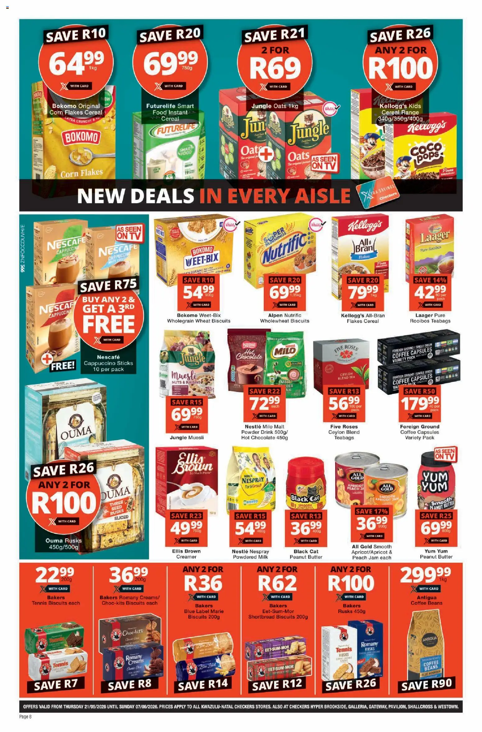 New Checkers catalogue – valid from 21.05.2026 | Page: 8 | Products: Biscuits, Coffee, Nuts, Peanut butter