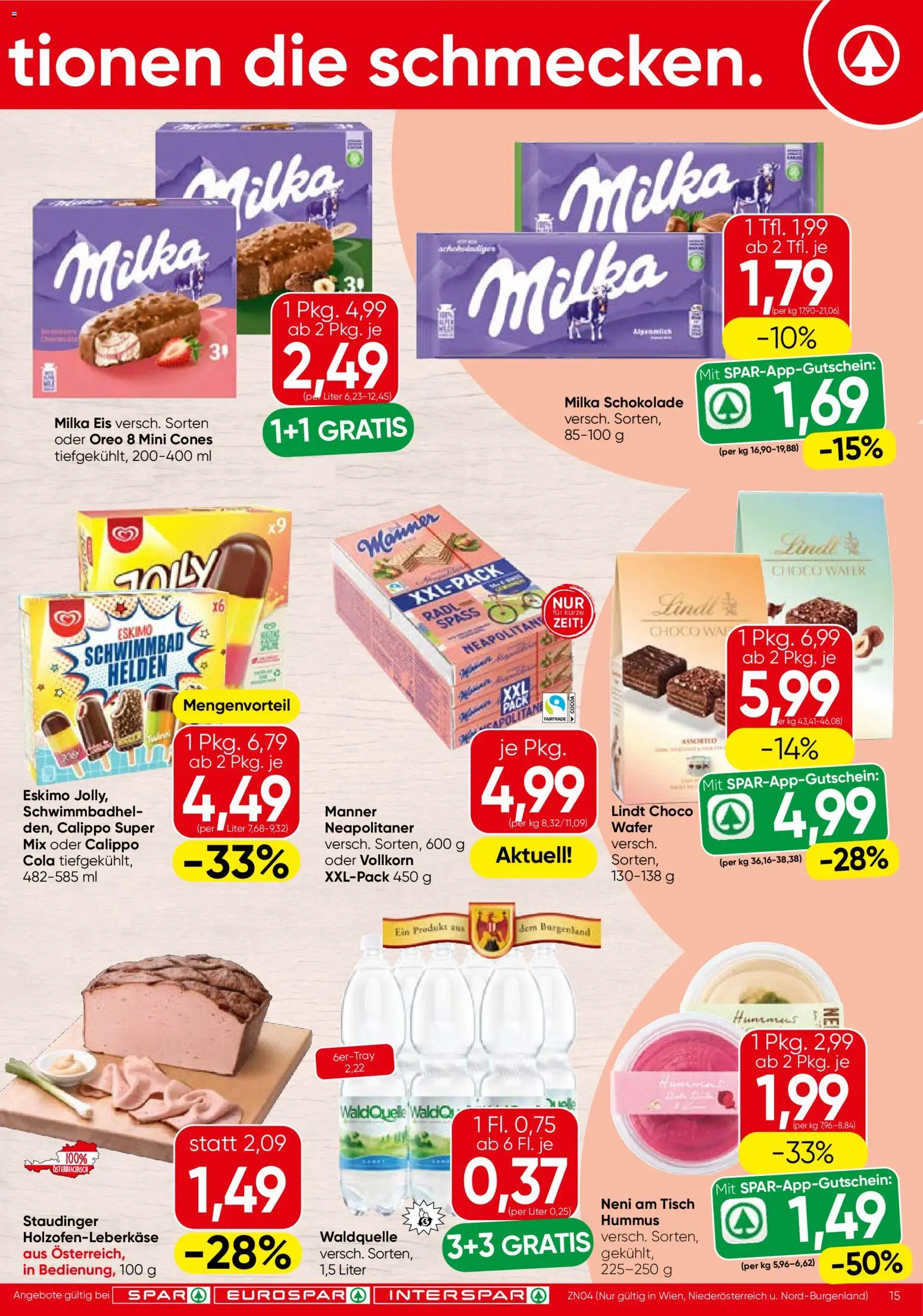 Spar Flugblatt - Burgenland gültig ab 07.05.2026 | Seite: 15 | Produkte: Eis, Tisch, Schokolade