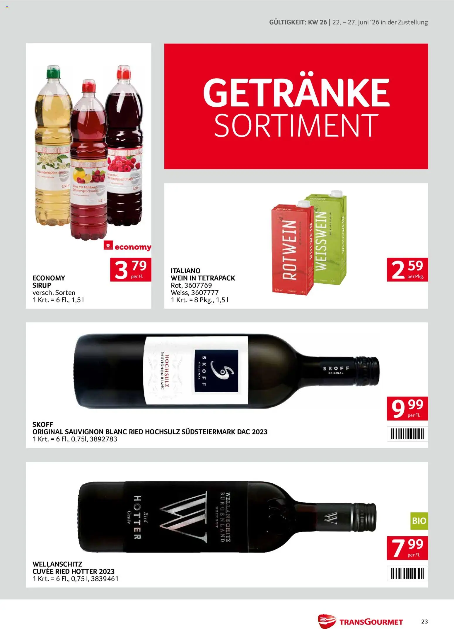 Transgourmet - Broschüre gültig ab 22.06.2026 | Seite: 23 | Produkte: Häränliha, Wein