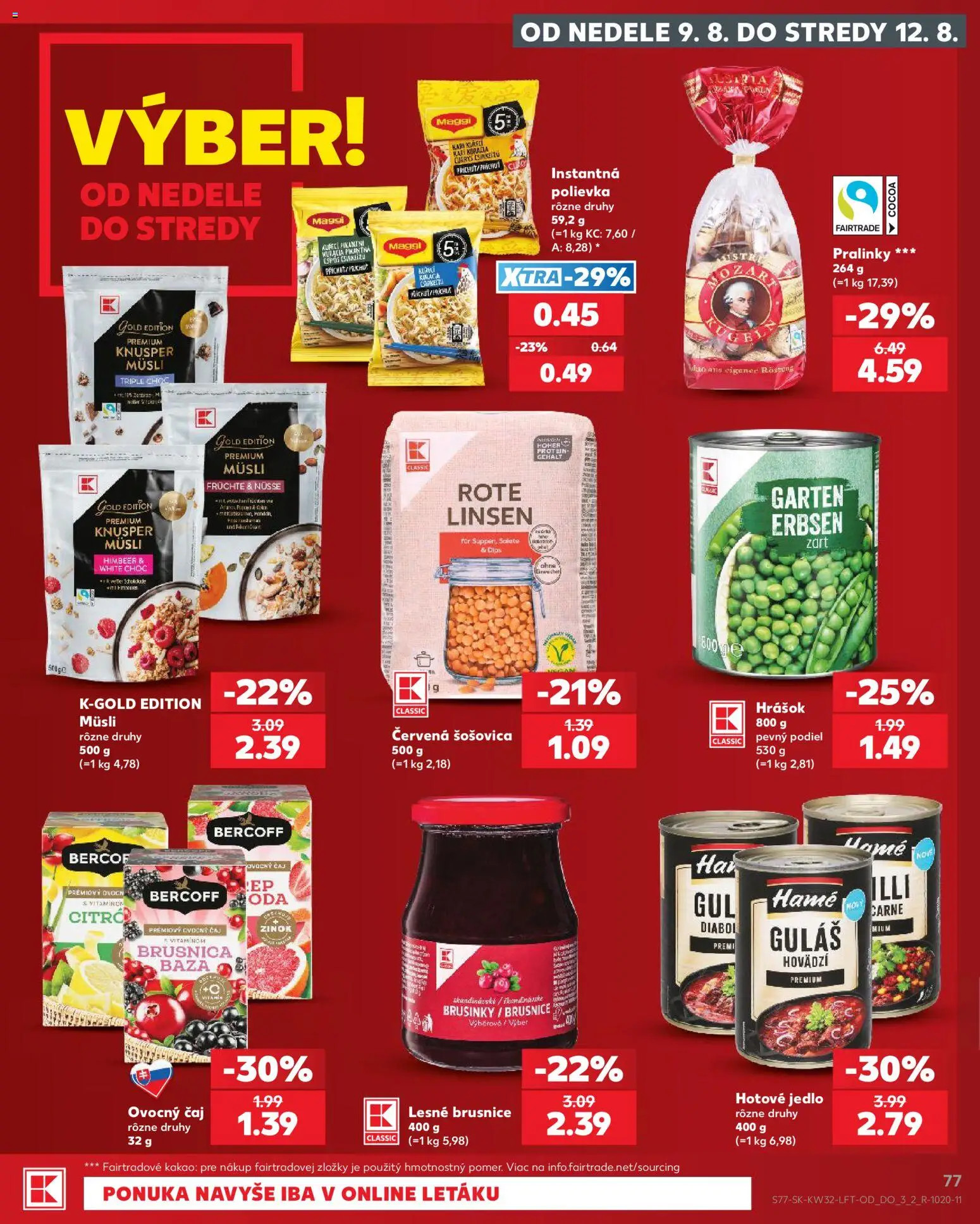 Nové Kaufland akcie – leták je platný od 06.08.2026 | Strana: 77 | Produkty: Čaj, Hrášok, Šošovica, Kakao