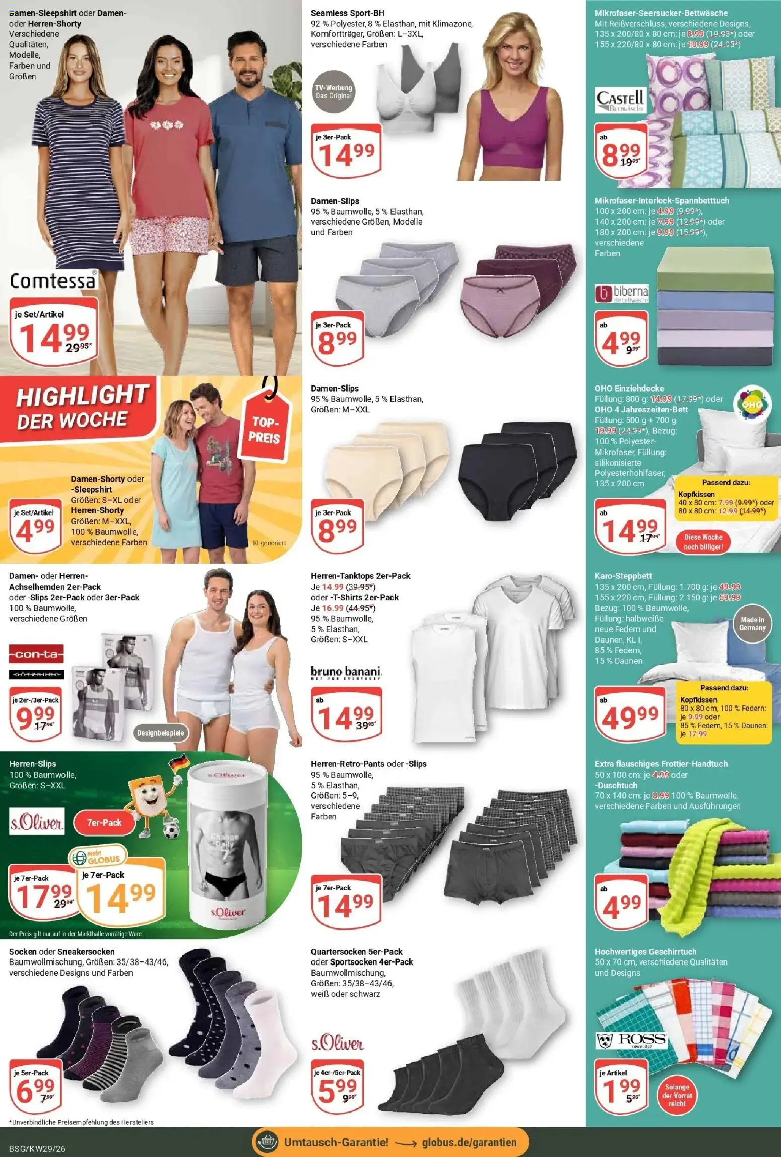 Globus Prospekt Braunschweig – gültig ab 13.07.2026 | Seite: 25 | Produkte: Top, Bettwäsche, Kopfkissen, Socken