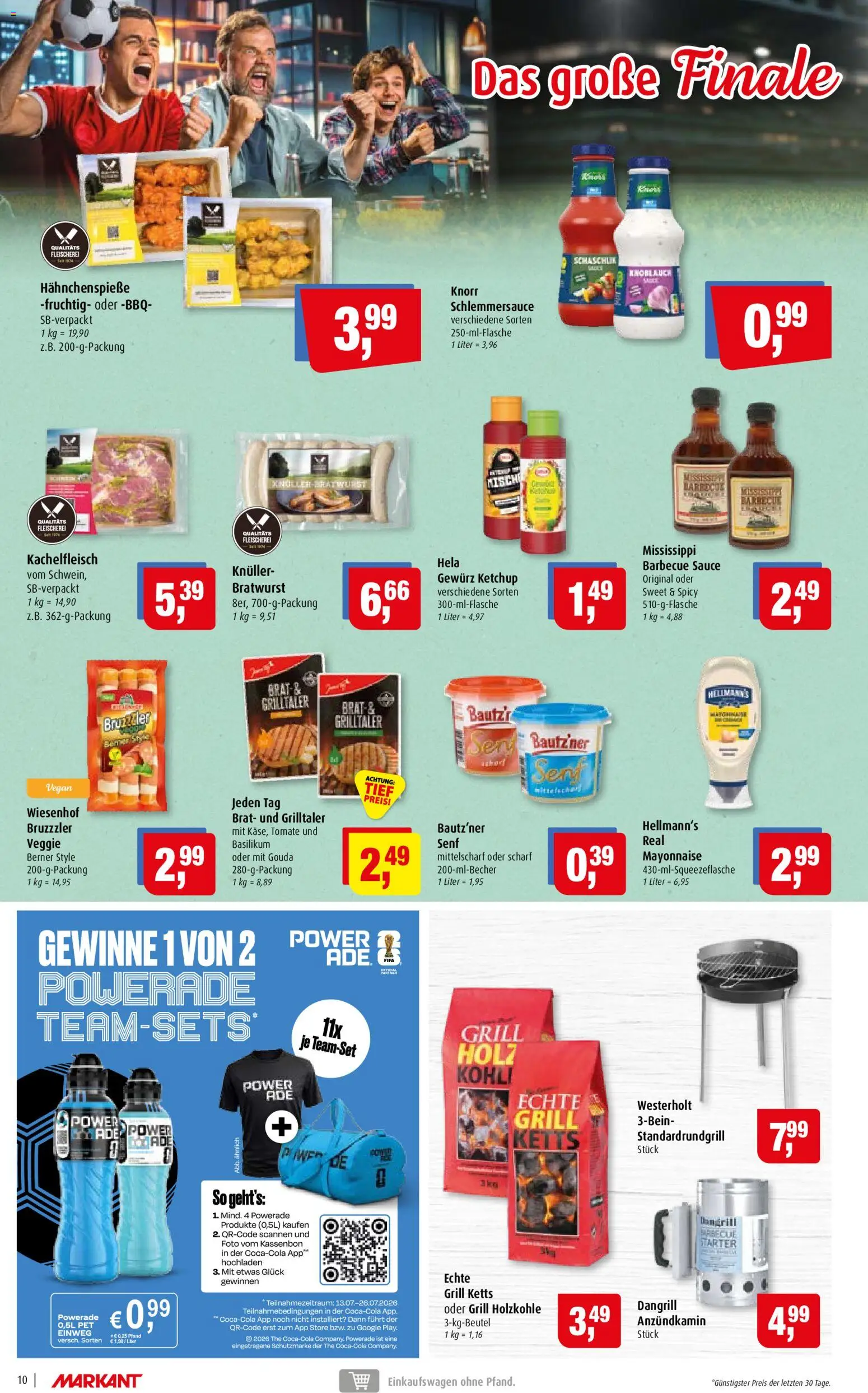Markant Prospekt – gültig ab 13.07.2026 | Seite: 10 | Produkte: Bratwurst, Mayonnaise, Powerade, Knoblauch