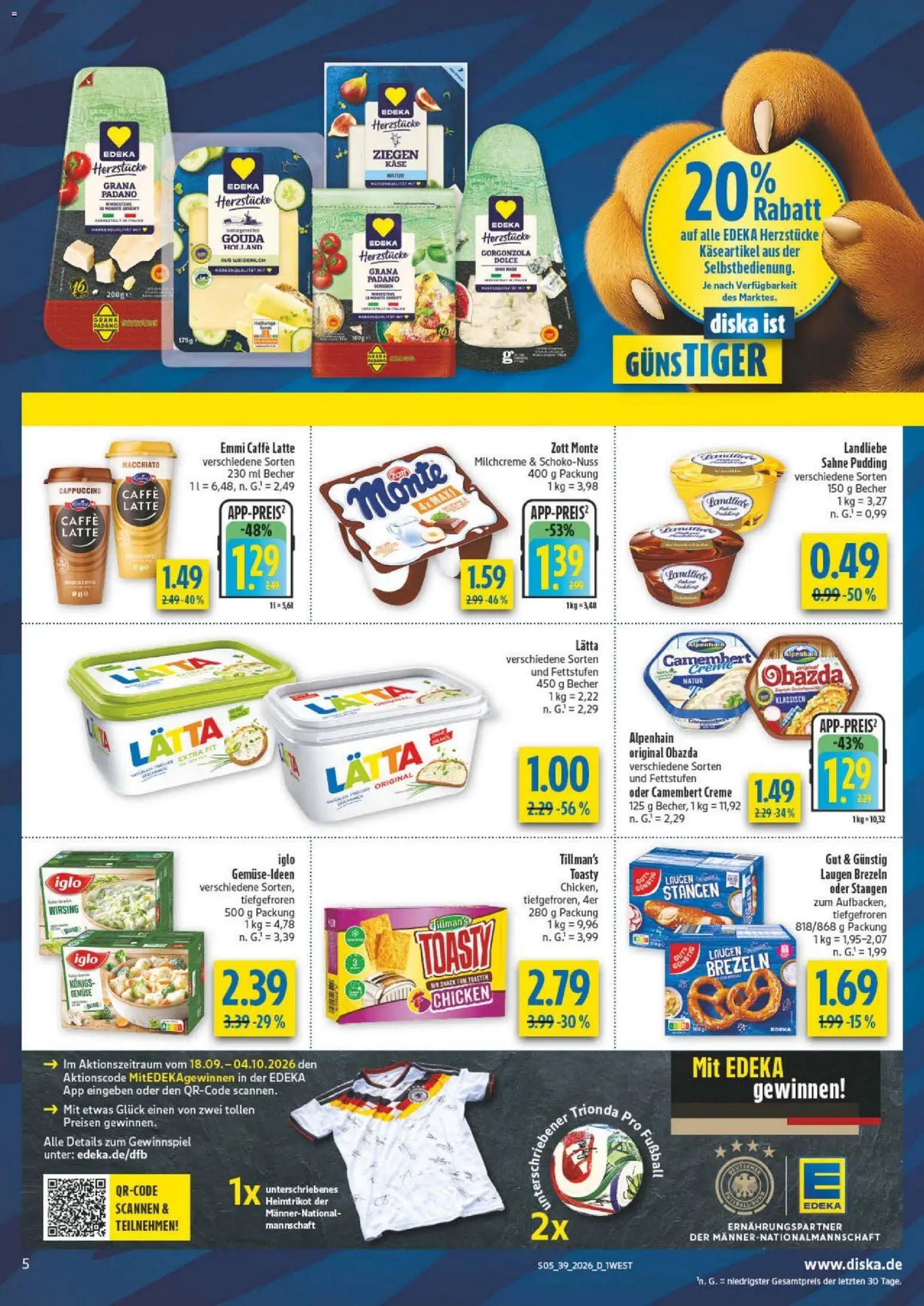 Diska Bayern – gültig ab 21.09.2026 | Seite: 9 | Produkte: Grana Padano, Toast, Creme, Fußball