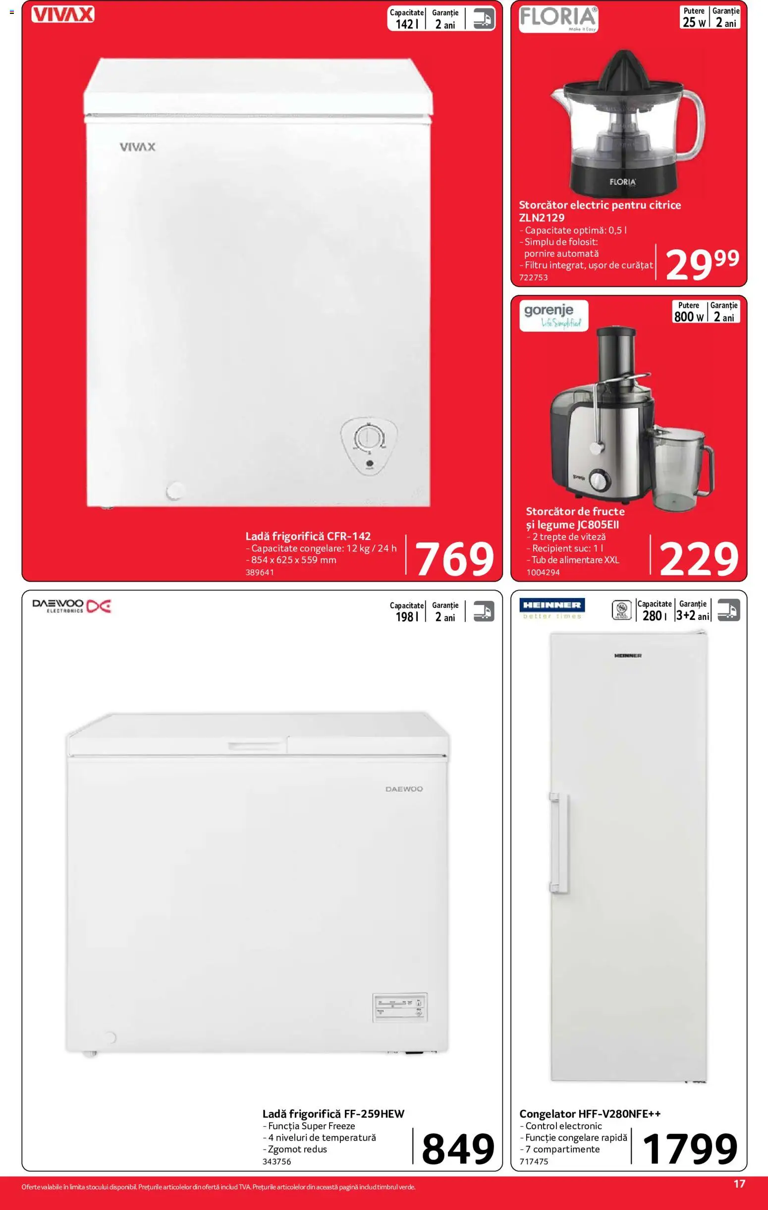 Noul catalog Selgros – valabil de la 10.07.2026 | Pagină: 17 | Produse: Congelator, Storcător, Suc, Legume