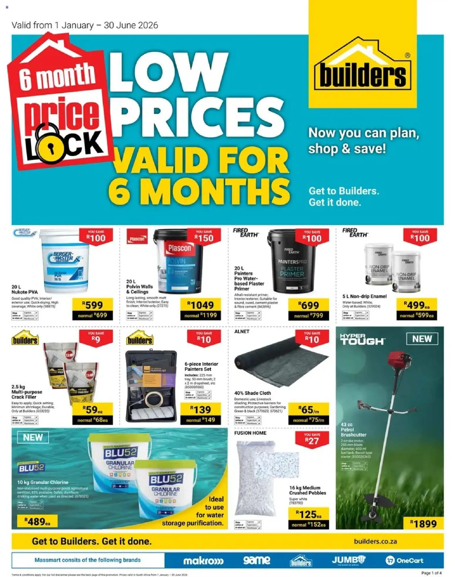 New Builders catalogue – valid from 01.01.2026 | Page: 1 | Products: Primer, Crack filler, Water, Cement