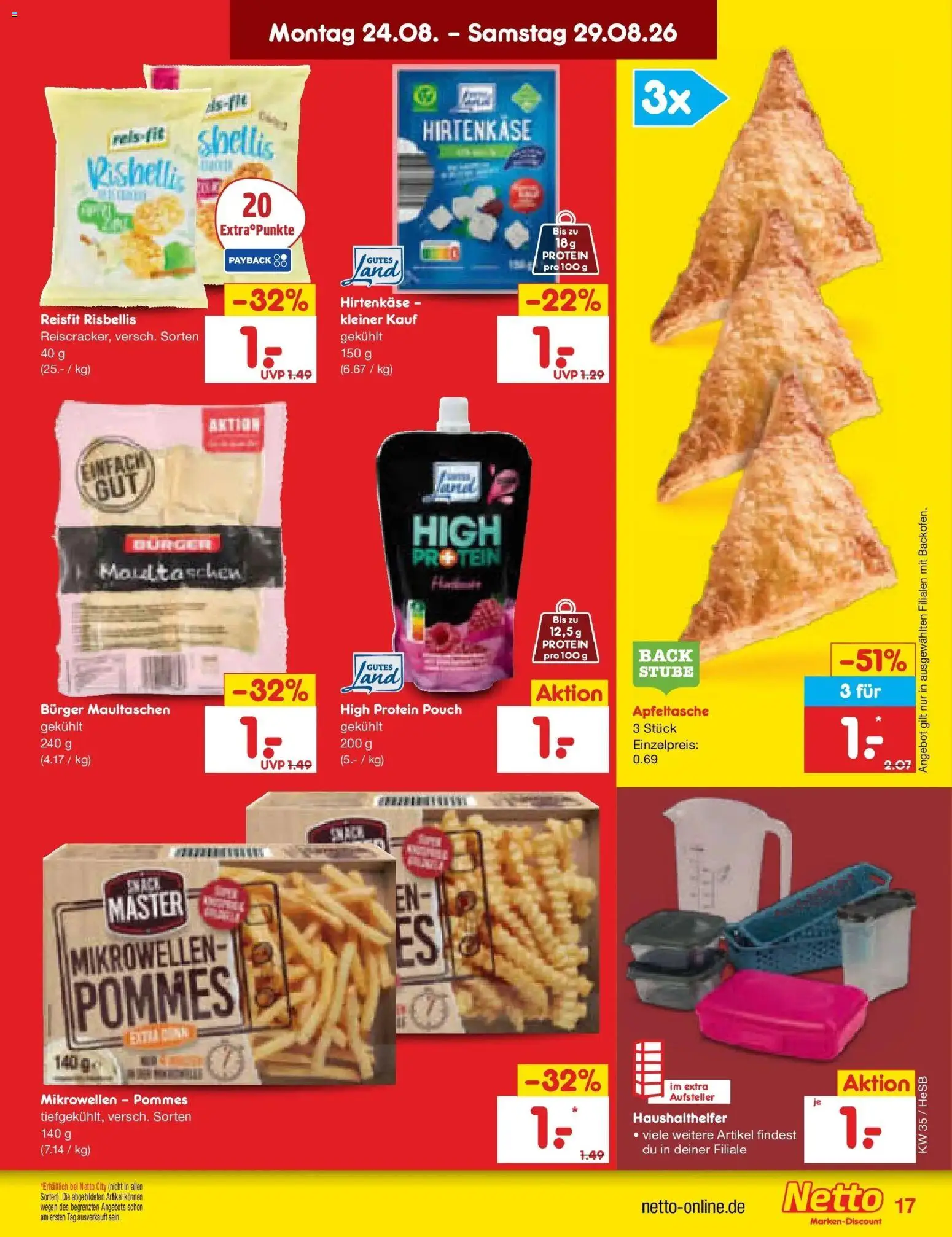 Netto Marken-Discount Prospekt Hamburg (ab 24.08.2026) » Angebote | Seite: 27 | Produkte: Pommes, Burger, Maultaschen