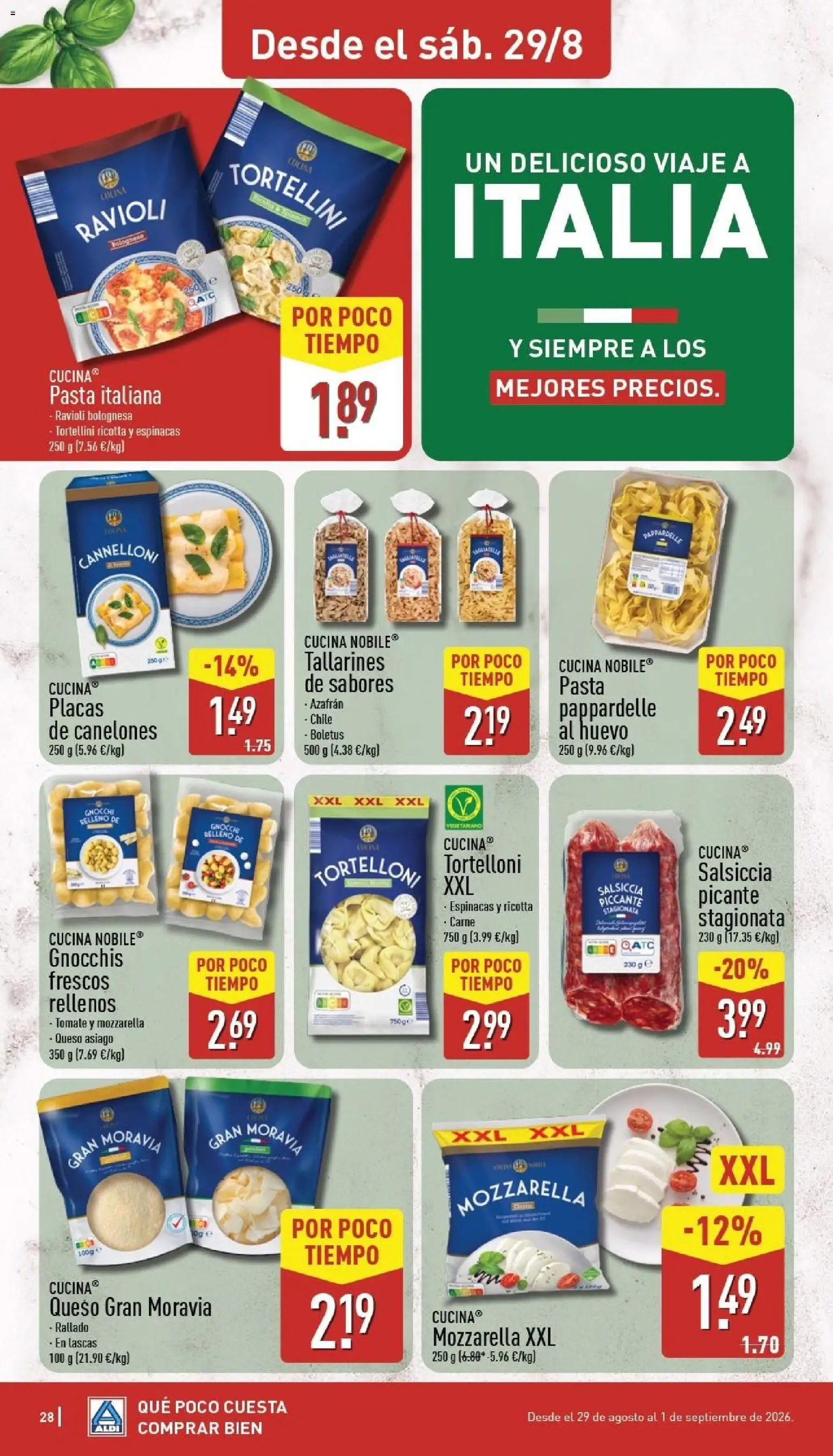 Aldi folleto Baleares │ válido desde el 24/08/2026 | Página: 28 | Productos: Queso, Tomate, Mozzarella, Carne
