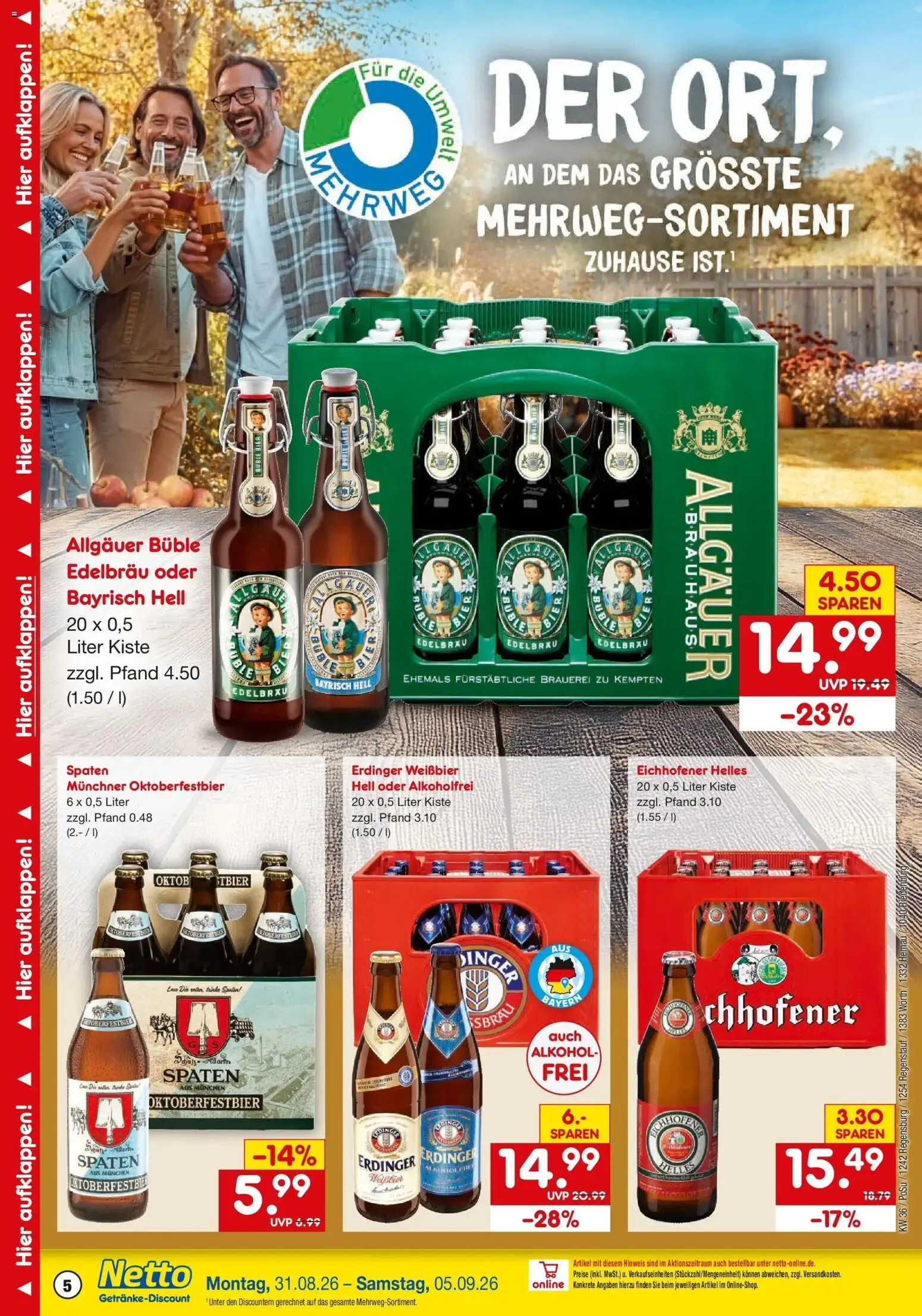 Netto Marken-Discount Prospekt Hemau (ab 31.08.2026) » Angebote | Seite: 5 | Produkte: Erdinger, Bier, Weißbier, Alkohol