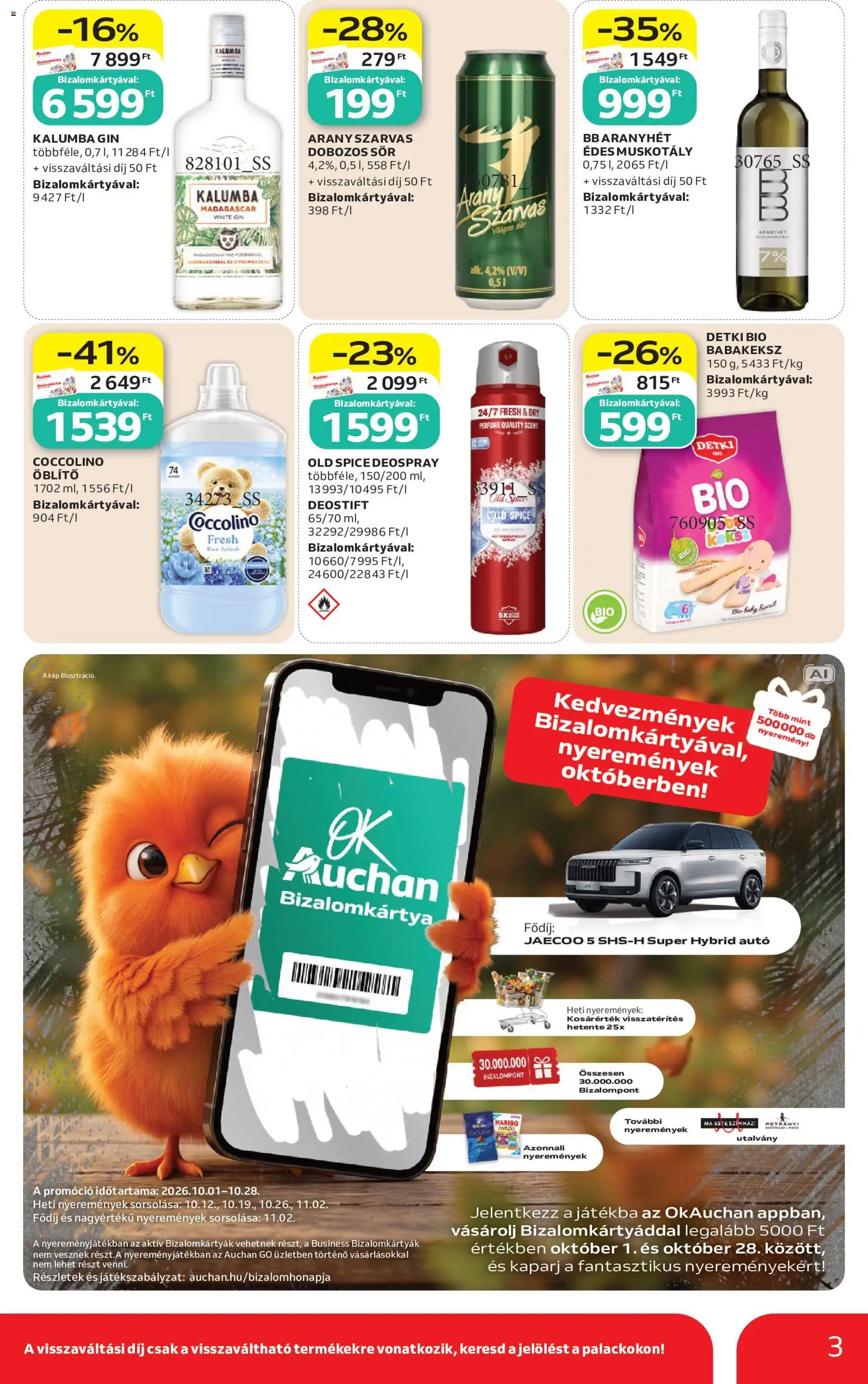 Auchan akciós ujság - amely érvényes a következő dátumtól: 2026.10.15. | Oldal: 3 | Termékek: Old spice, Öblítő, Gin, Detki