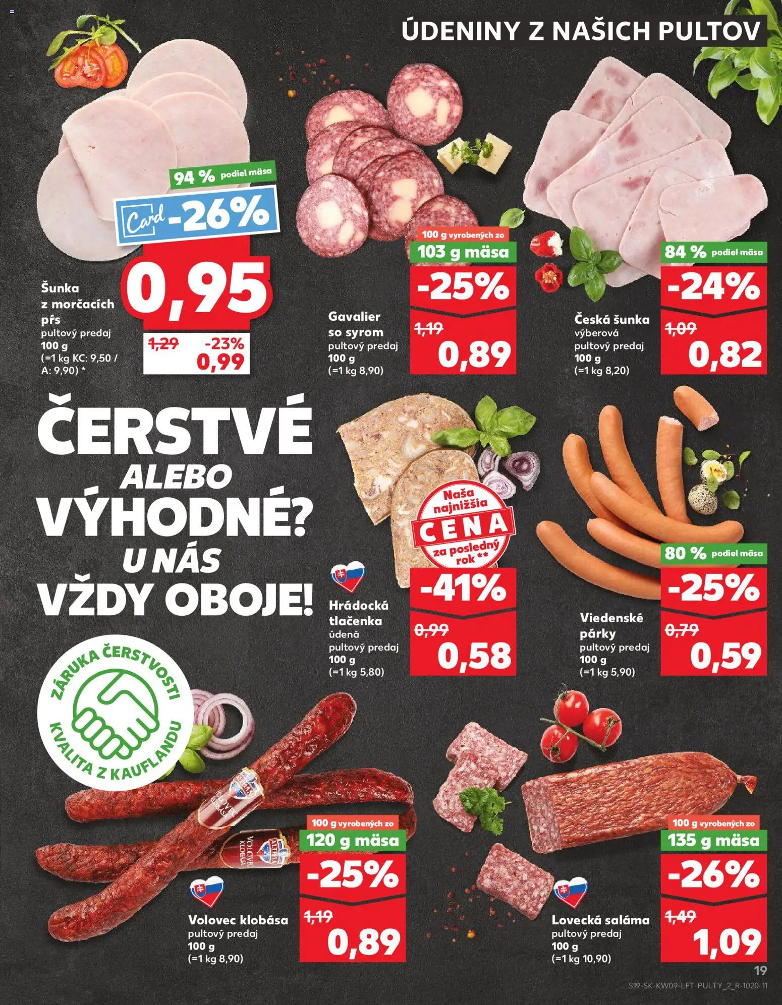 Nové Kaufland akcie – leták je platný od 26.02.2026 | Strana: 19 | Produkty: Saláma, Šunka, Tlačenka, Údeniny
