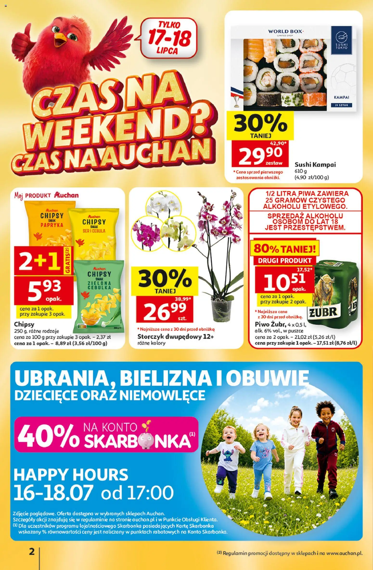 Auchan gazetka - 30 Lat Hipermarket od 16.07.2026 | Strona: 2 | Produkty: Bielizna, Chipsy, Sushi, Storczyk