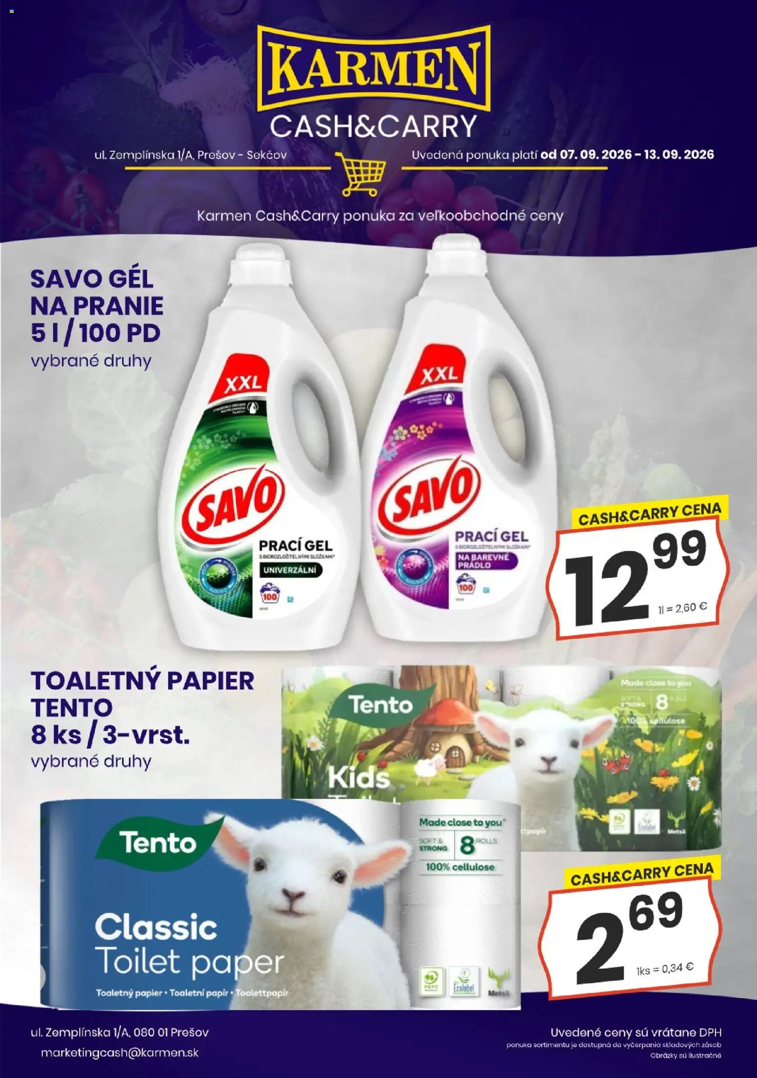 Nové KARMEN CBA akcie – leták je platný od 07.09.2026 | Strana: 6 | Produkty: Savo, Gél na pranie, Prací gél, Toaletný papier