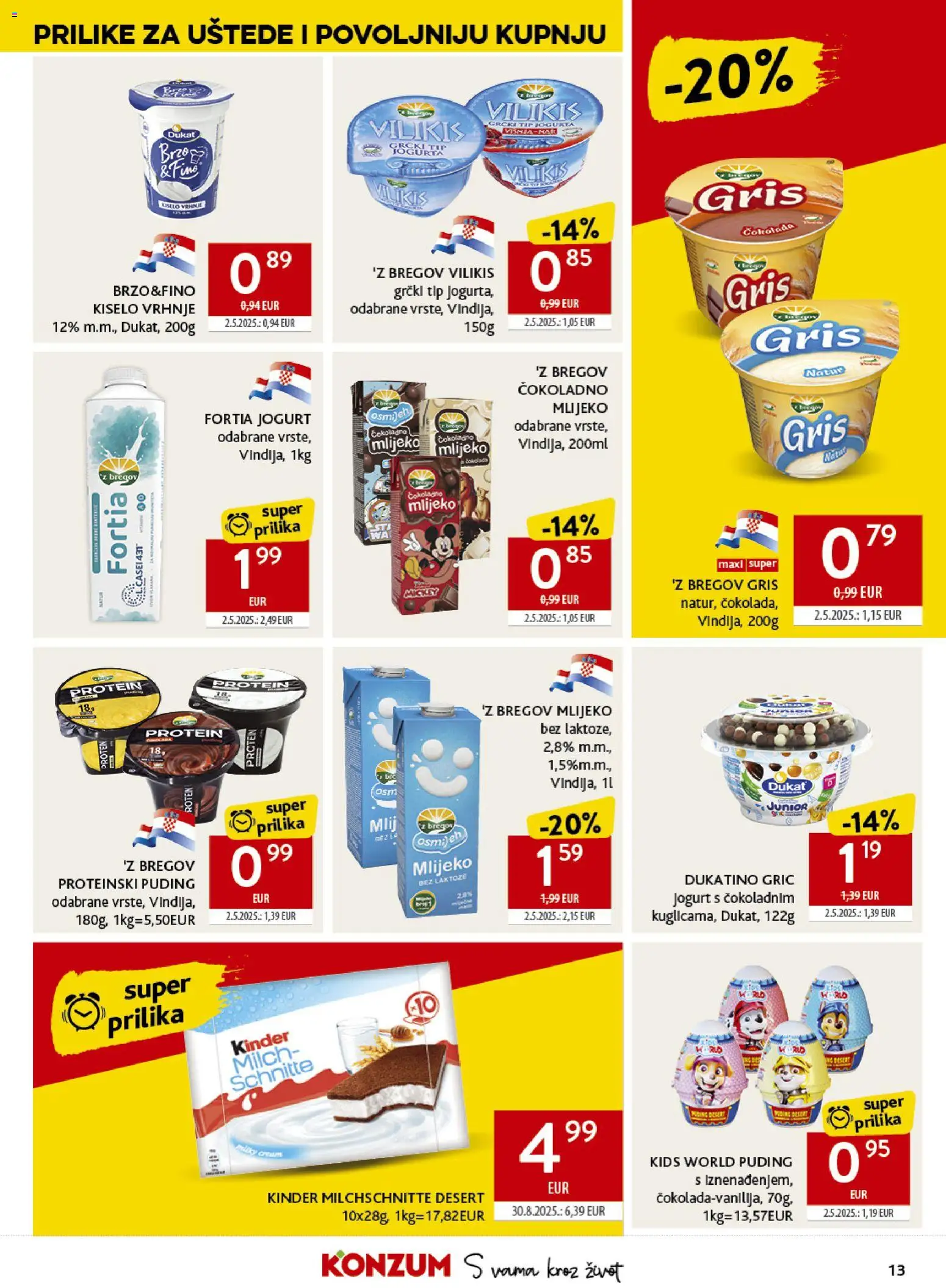 Konzum katalog | vrijedi od 08.04.2026 | Stranica: 13 | Proizvodi: Vindija, Mlijeko, Jogurt, Puding