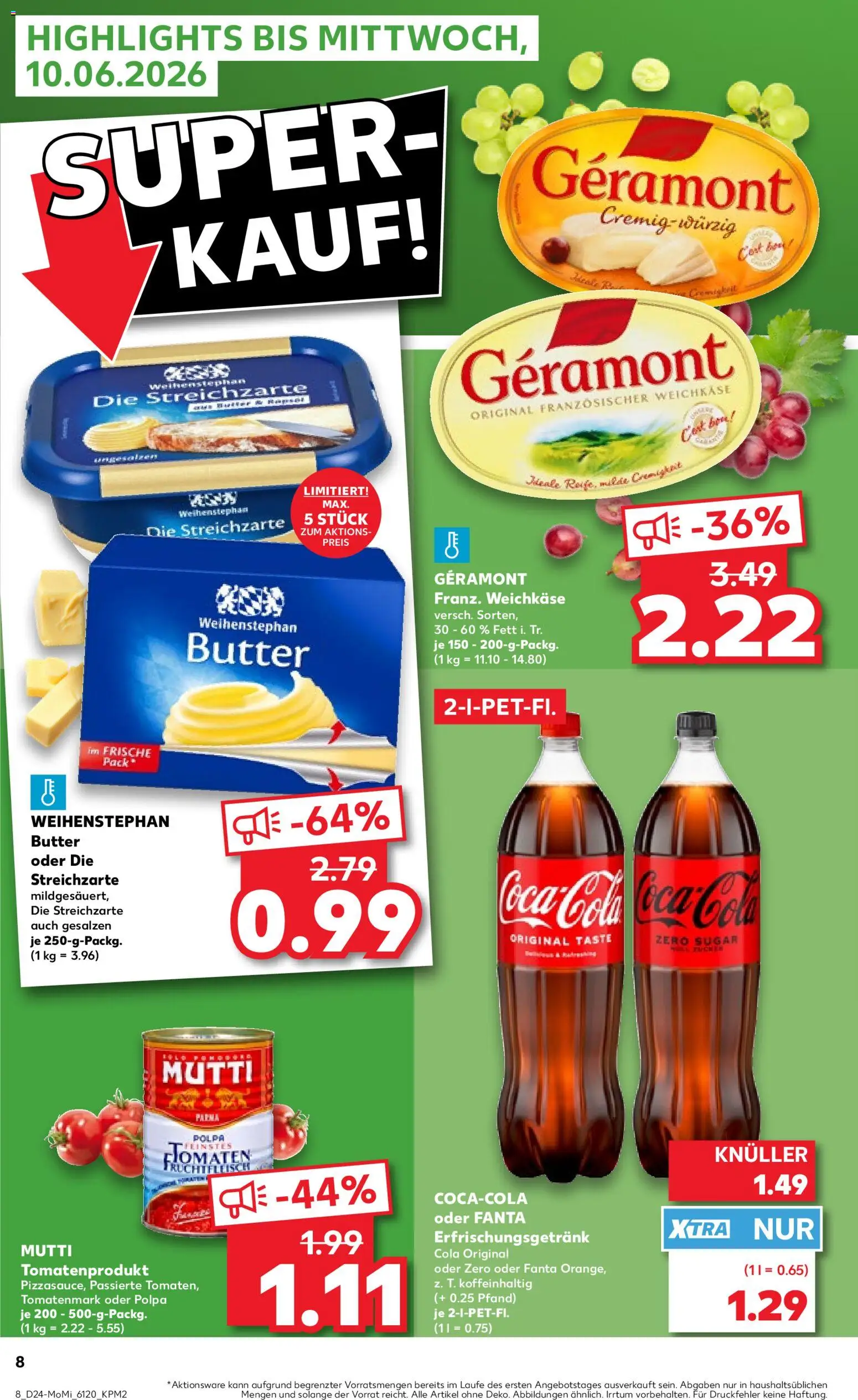 Kaufland Prospekt Bremen – gültig ab 08.06.2026 | Seite: 8 | Produkte: Geramont, Fanta, Cola, Butter