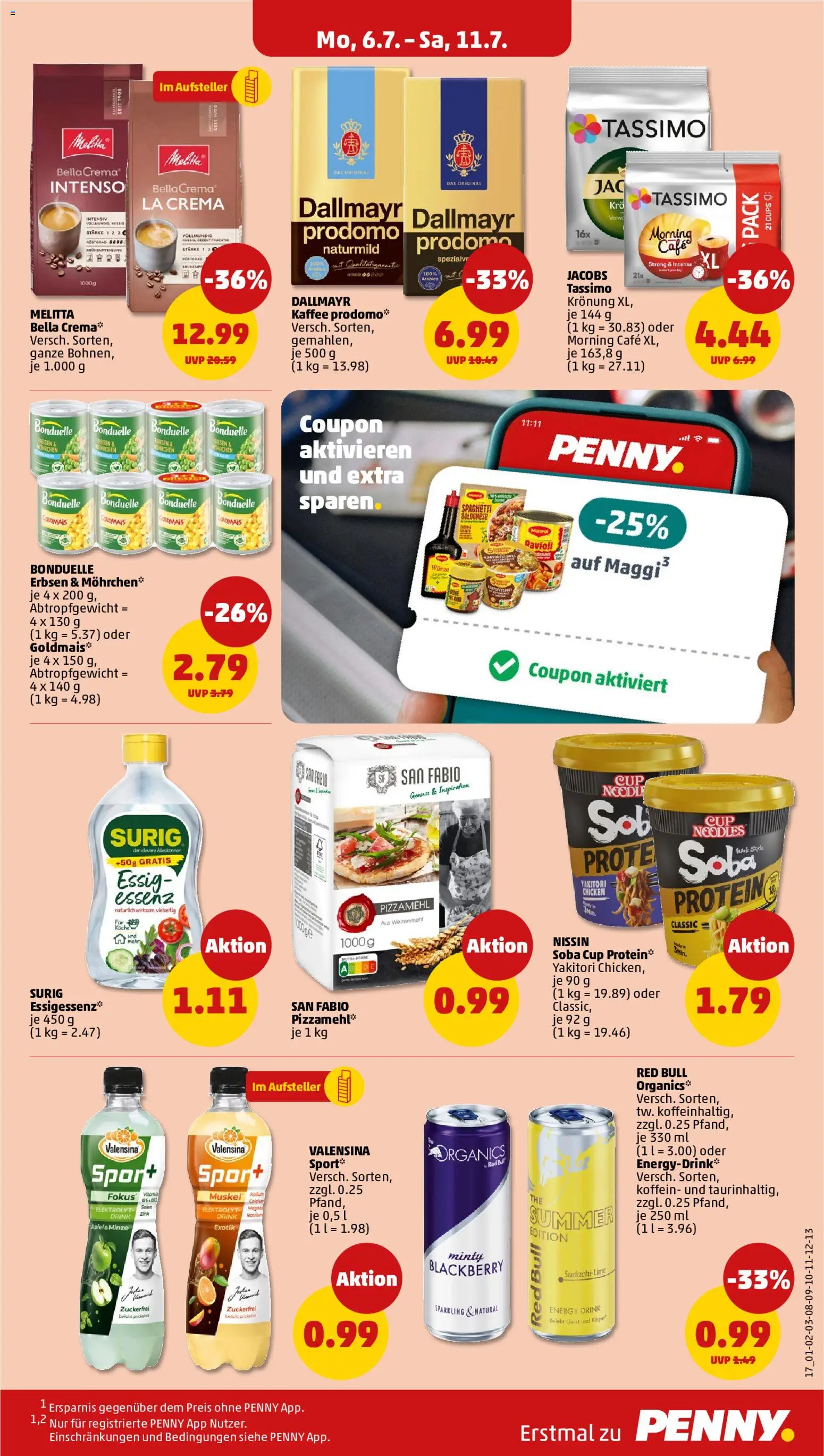 Penny Prospekt – gültig ab 06.07.2026 | Seite: 23 | Produkte: Valensina, Pizza, Tassimo, Erbsen