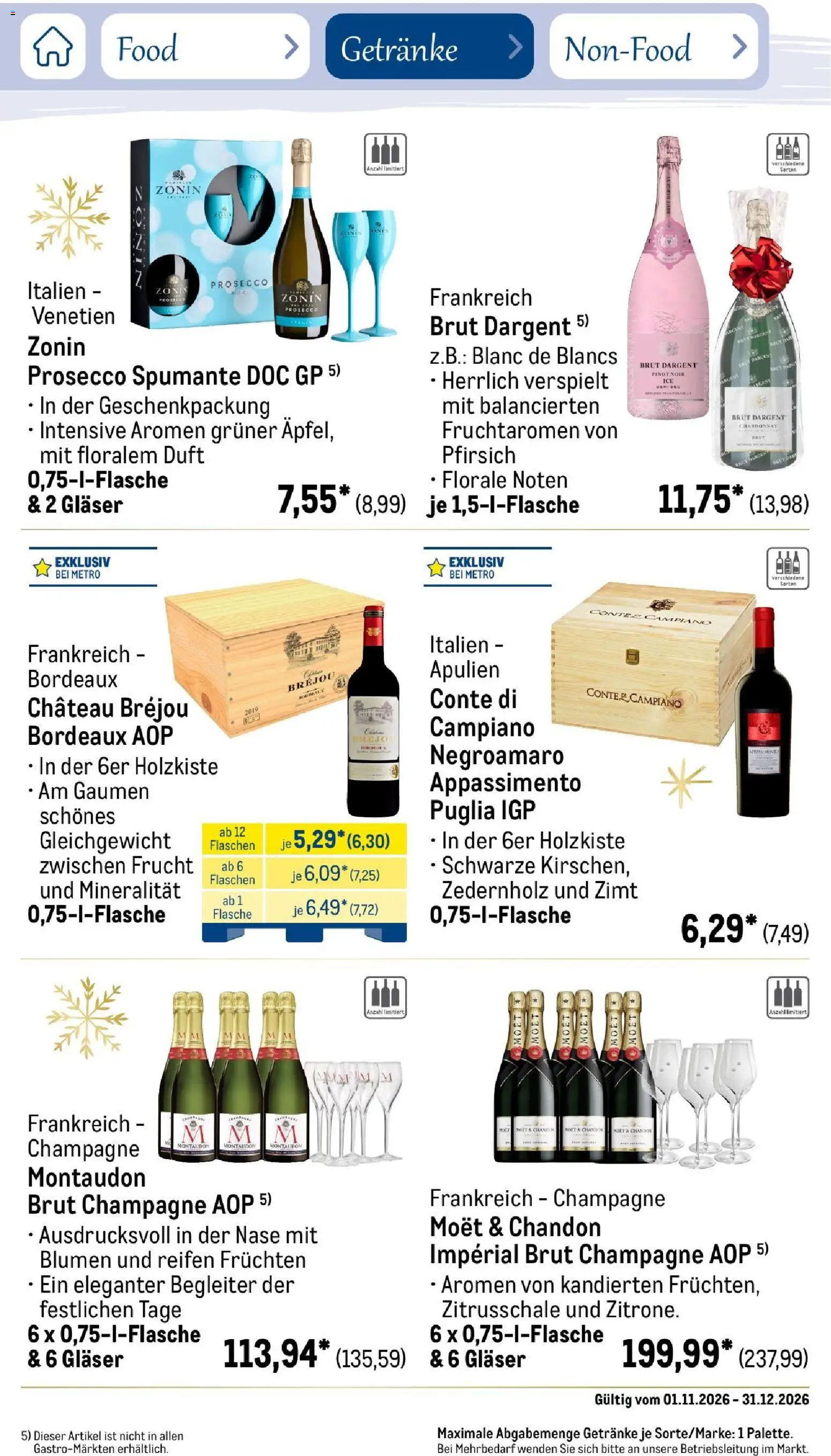 Metro Saisonkatalog Festtage voller Genuss – gültig ab 01.11.2026 | Seite: 98 | Produkte: Blumen, Duft, Prosecco, Brut dargent
