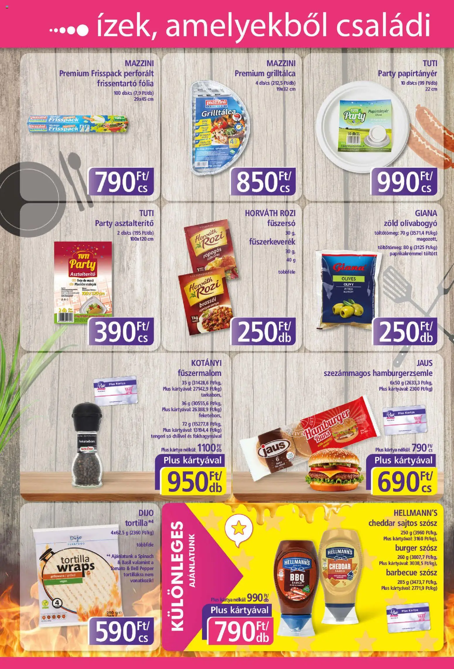 Plus Market akciós ujság - amely érvényes a következő dátumtól: 04.06.2026 | Oldal: 6 | Termékek: Asztalterítő, Cheddar, Szósz, Olívabogyó