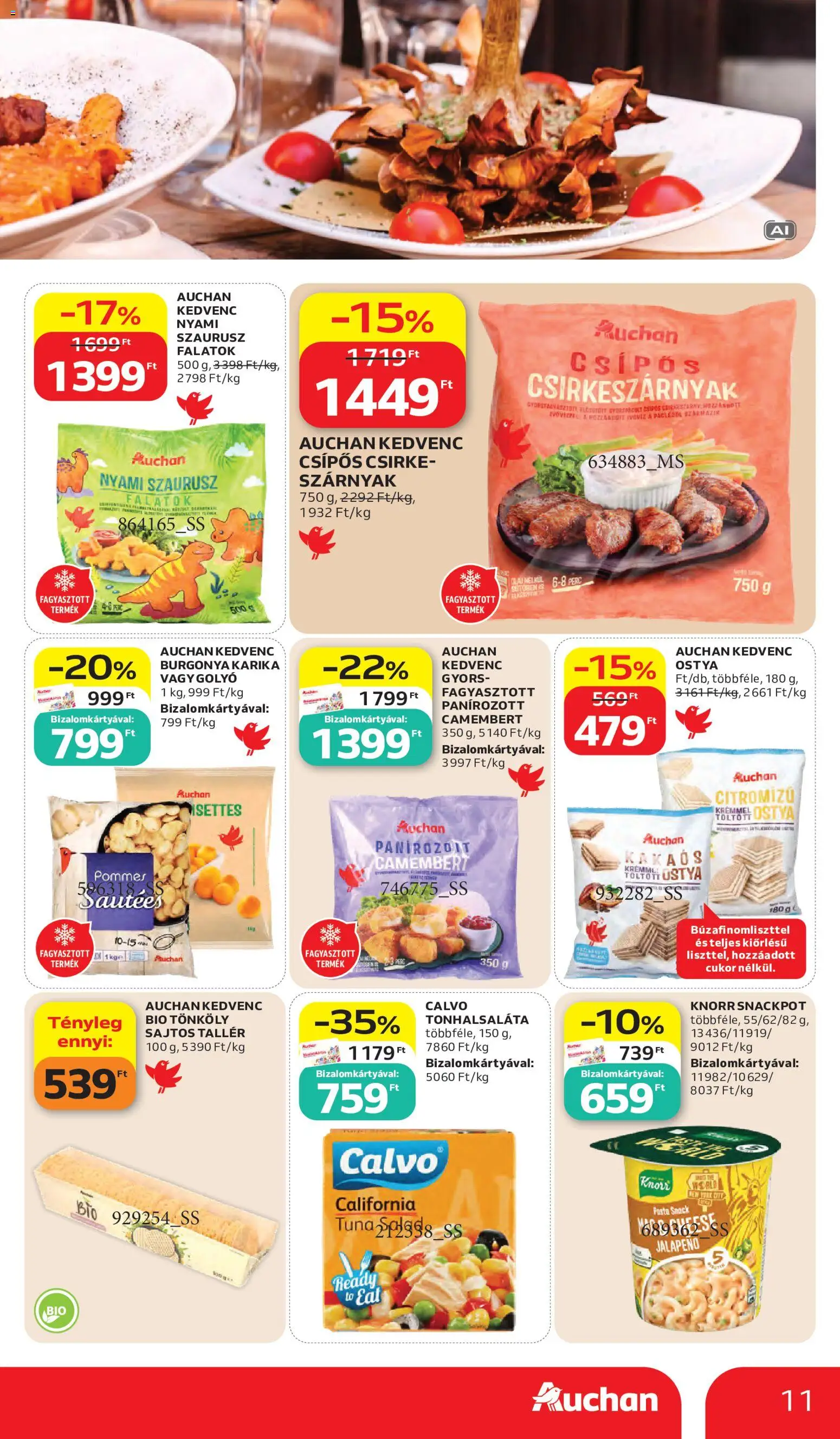 Auchan akciós ujság - amely érvényes a következő dátumtól: 2026.10.15. | Oldal: 11 | Termékek: Tonhalsaláta, Csirke, Nuggets, Töltött ostya