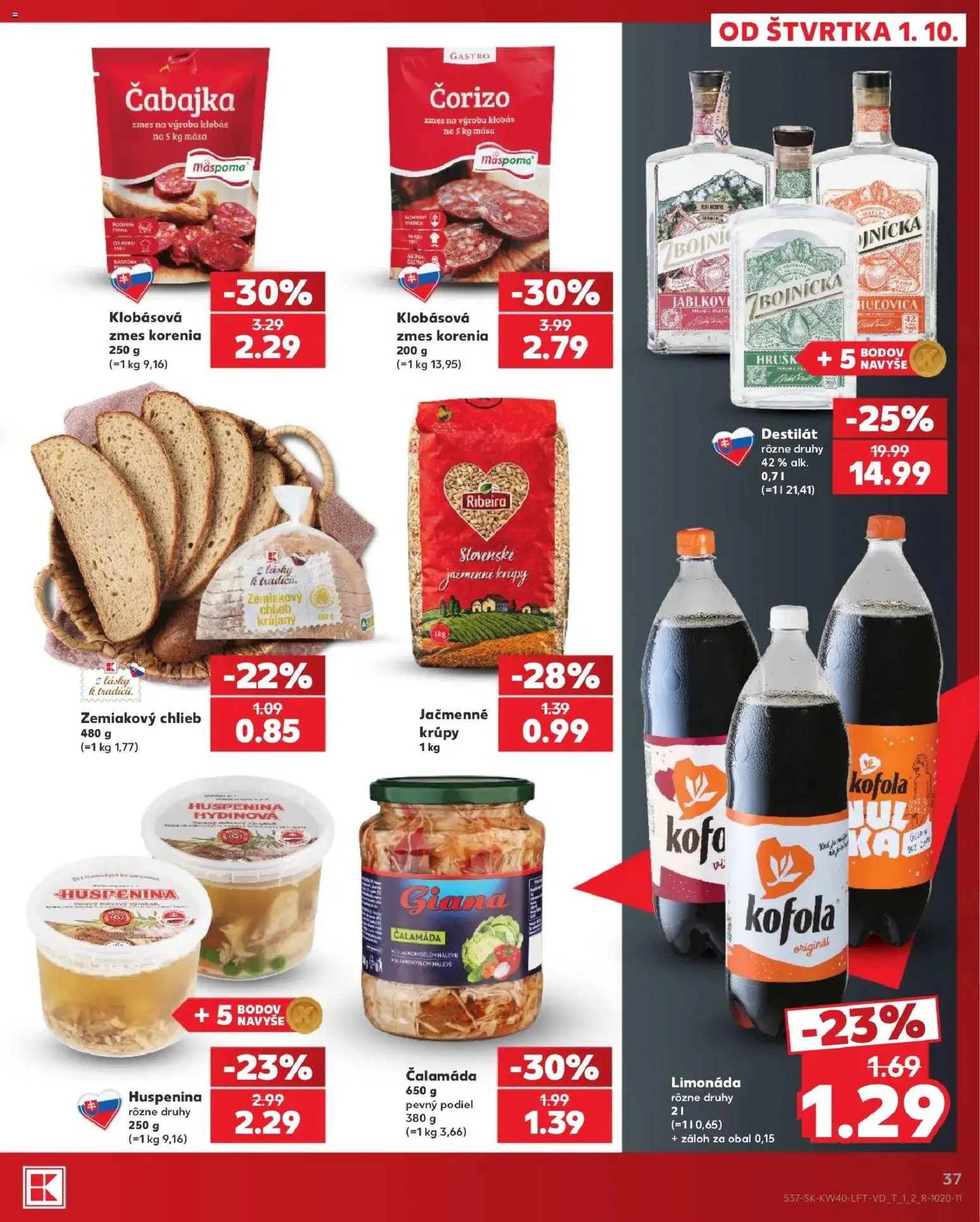 Nové Kaufland akcie – leták je platný od 01.10.2026 | Strana: 37 | Produkty: Kofola, Krúpy, Destilát, Limonáda