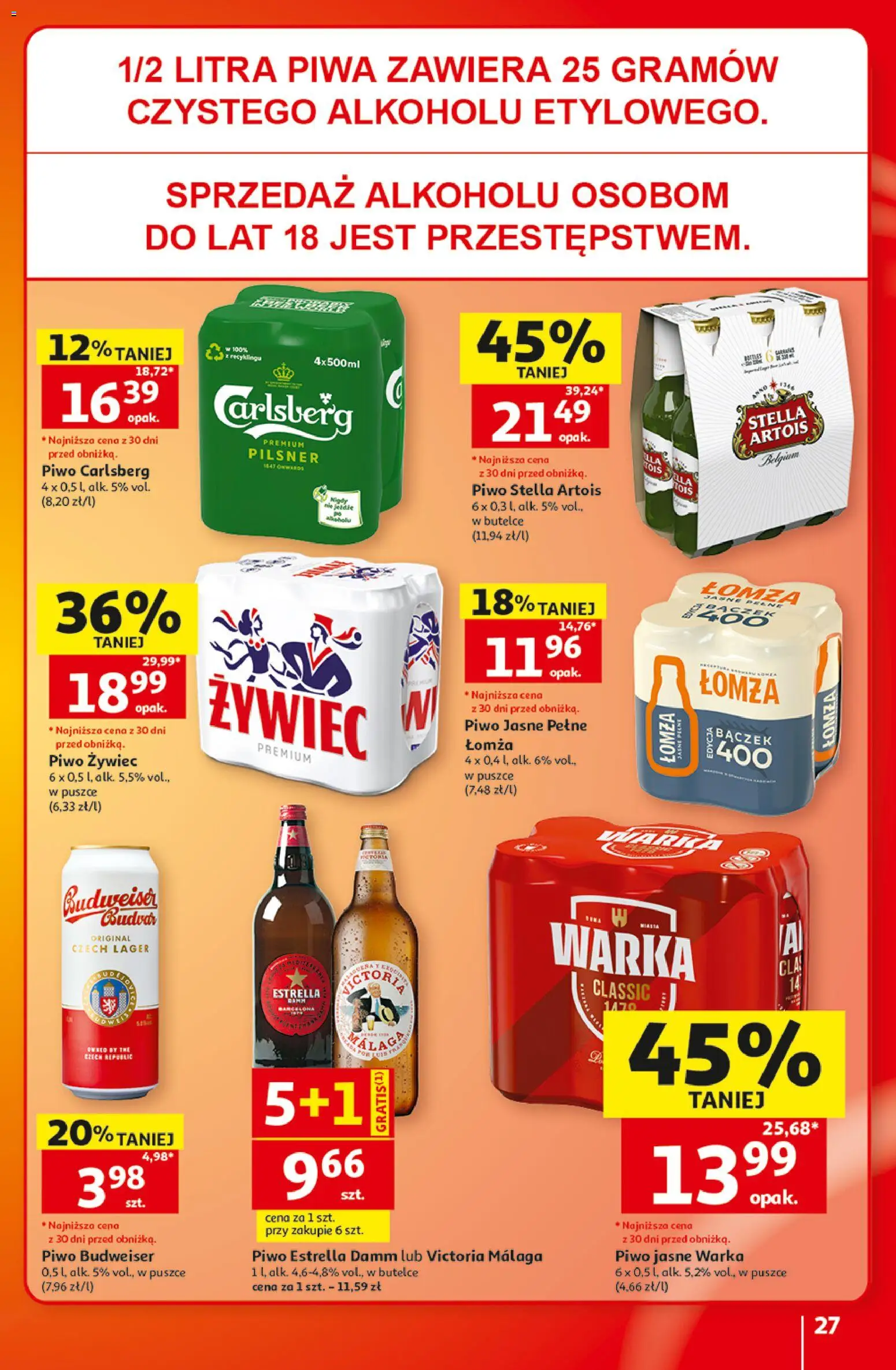 Auchan gazetka - 30 Lat Hipermarket od 10.09.2026 | Strona: 27 | Produkty: Budweiser, Carlsberg, Piwo Carlsberg, Piwo