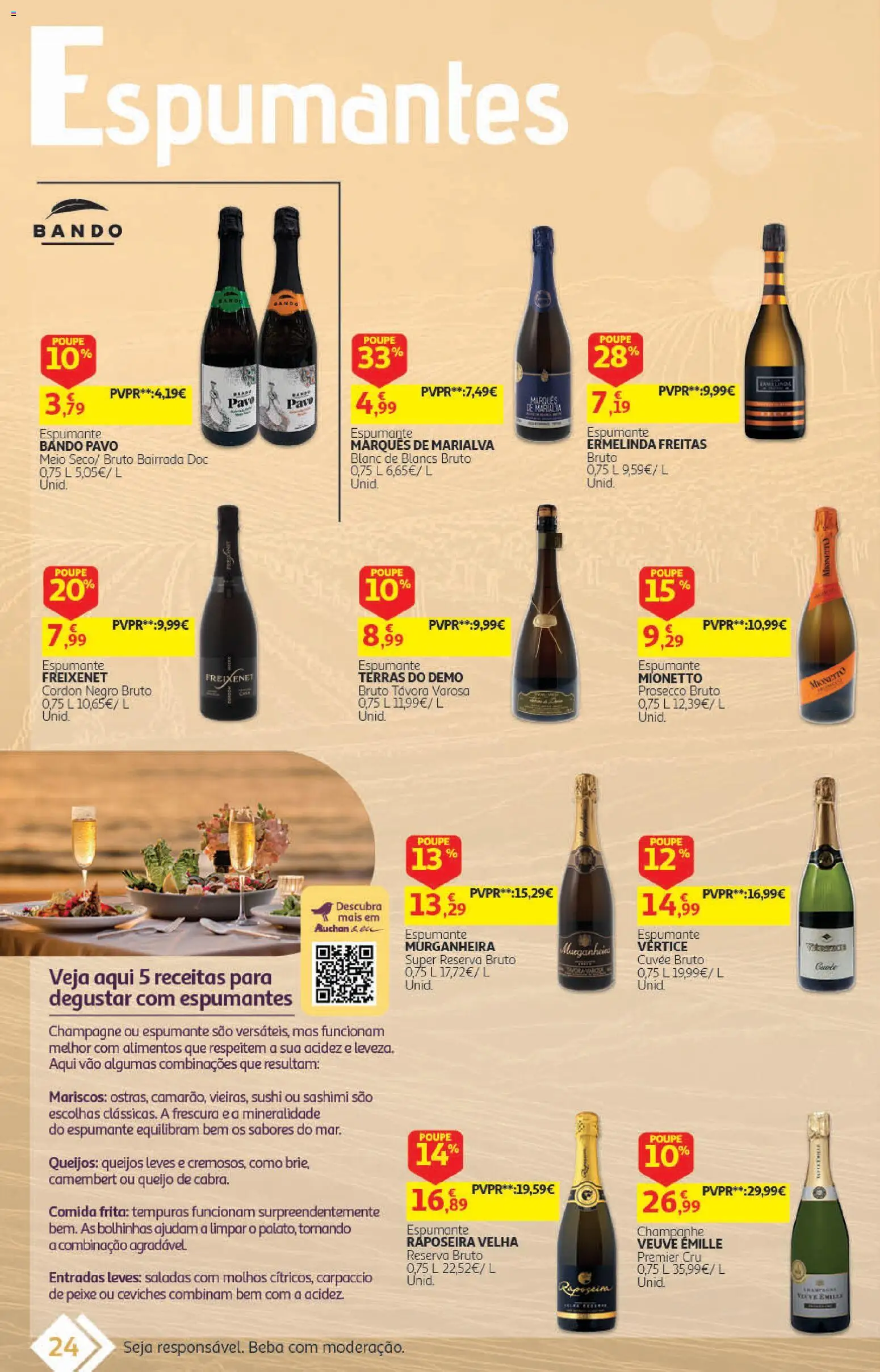 Auchan folheto - Vinhos │ válido de 22/09/2026 | Página: 24 | Produtos: Sushi, Champanhe, Saladas, Peixe
