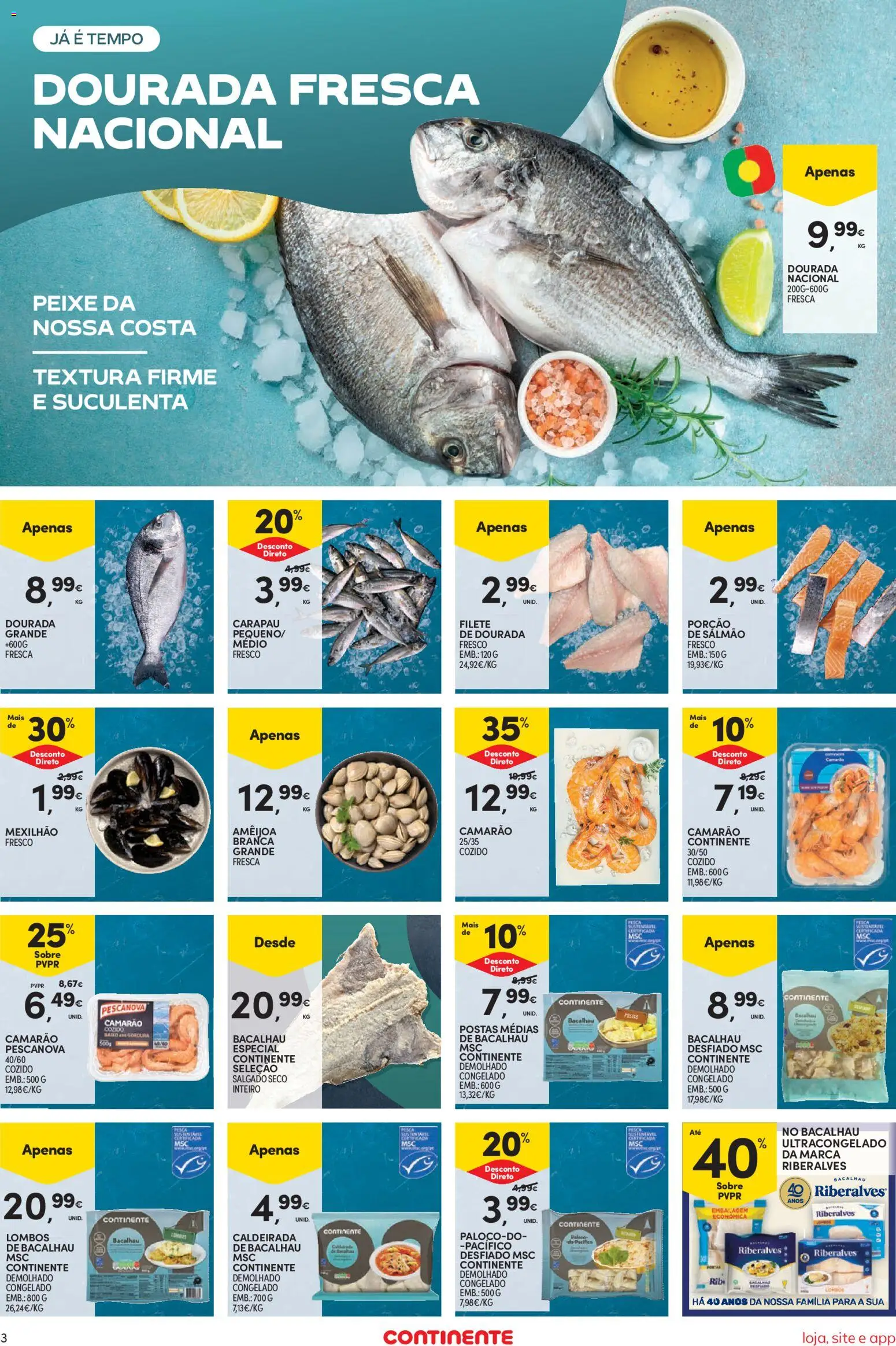 Continente Semanal Continente Bom Dia │ válido de 01/09/2026 | Página: 3 | Produtos: Dourada, Camarão, Salmão, Filete