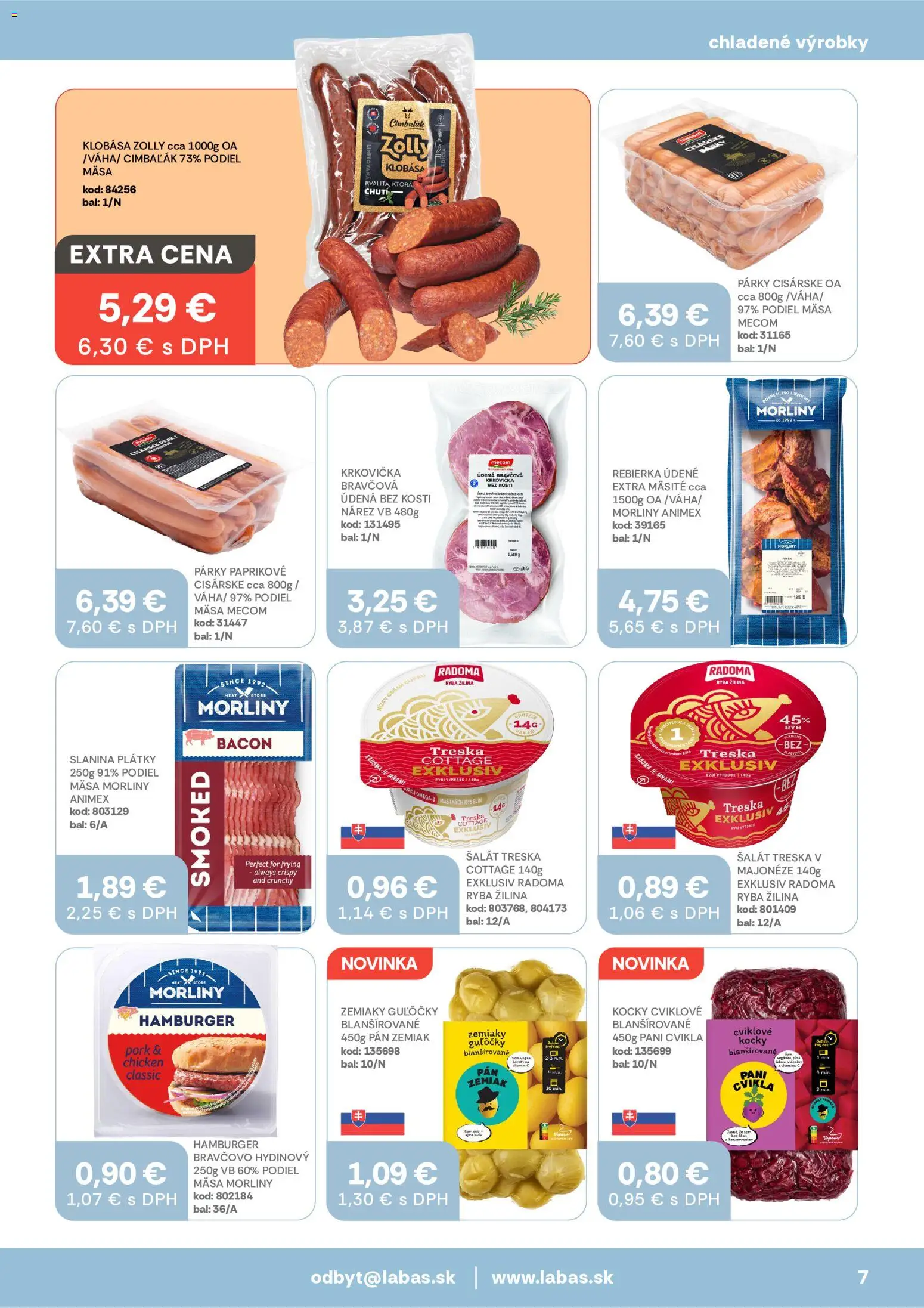 Nové Labaš akcie – leták je platný od 03.07.2026 | Strana: 7 | Produkty: Slanina, Bravčová krkovička, Krkovička, Treska