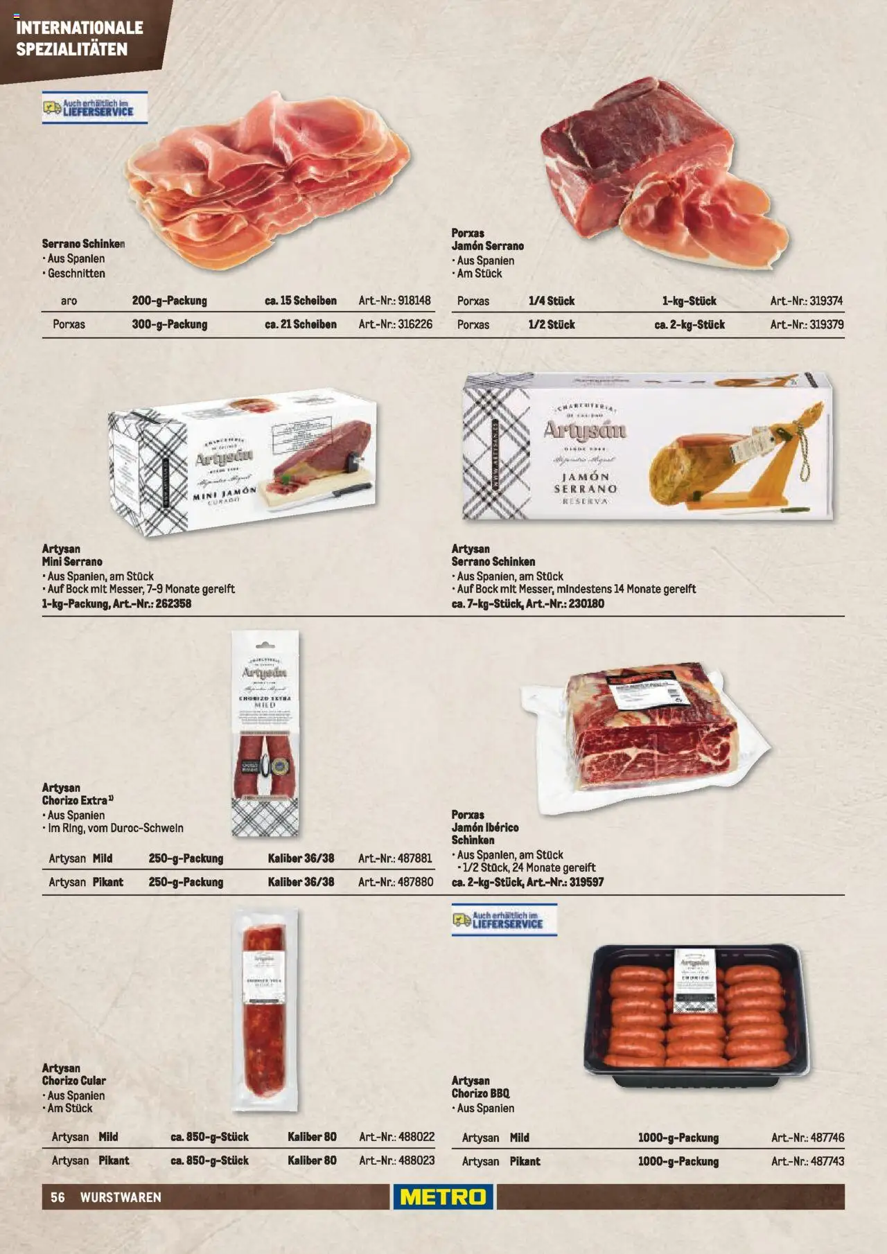Metro  Fleischsortiment – gültig ab 01.05.2025 | Seite: 56 | Produkte: Spezialitäten, Serrano schinken, Schinken