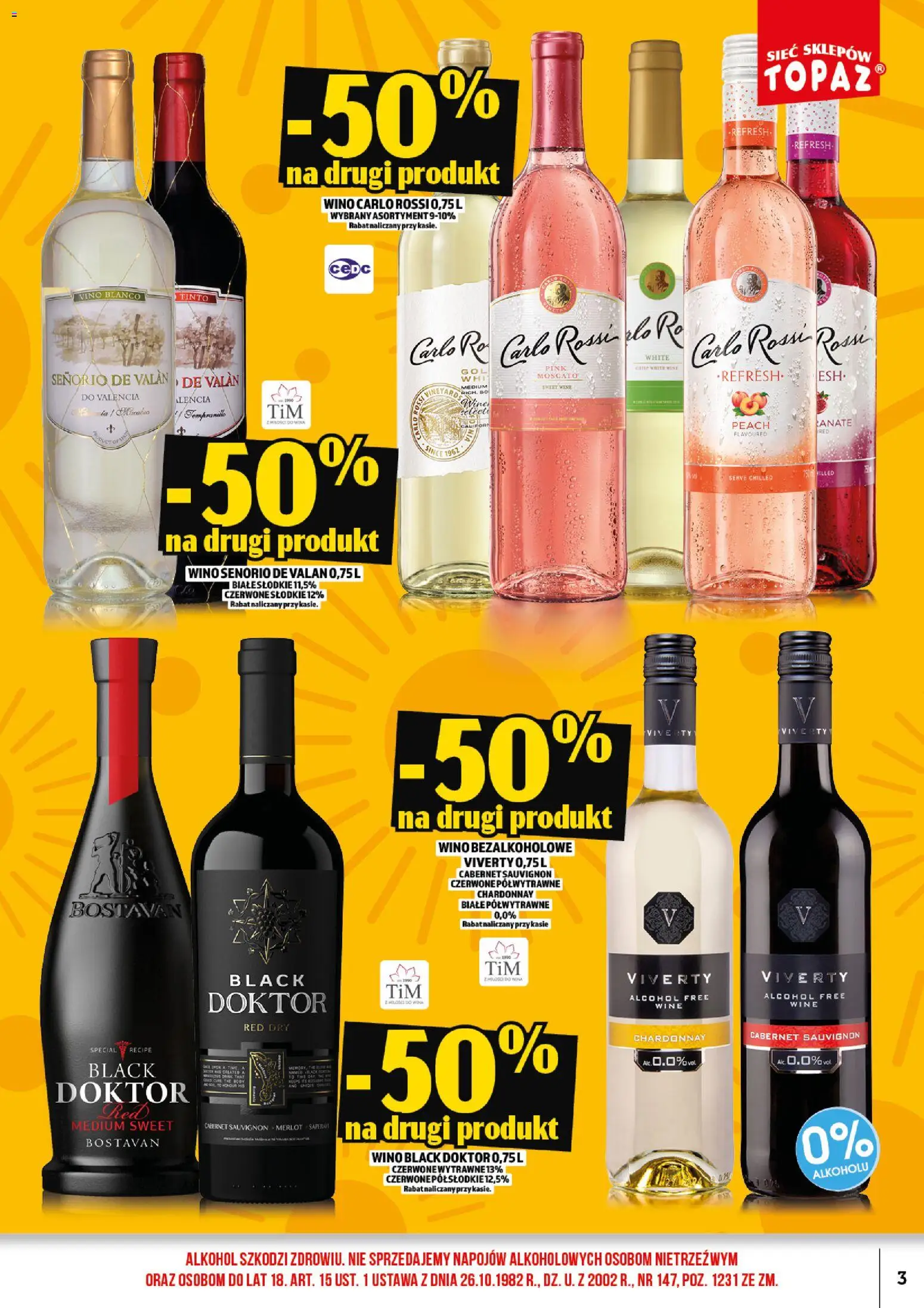 Topaz gazetka alkoholowa od 01.08.2026 | Strona: 5 | Produkty: Wino bezalkoholowe, Chardonnay, Alkohol, Carlo Rossi