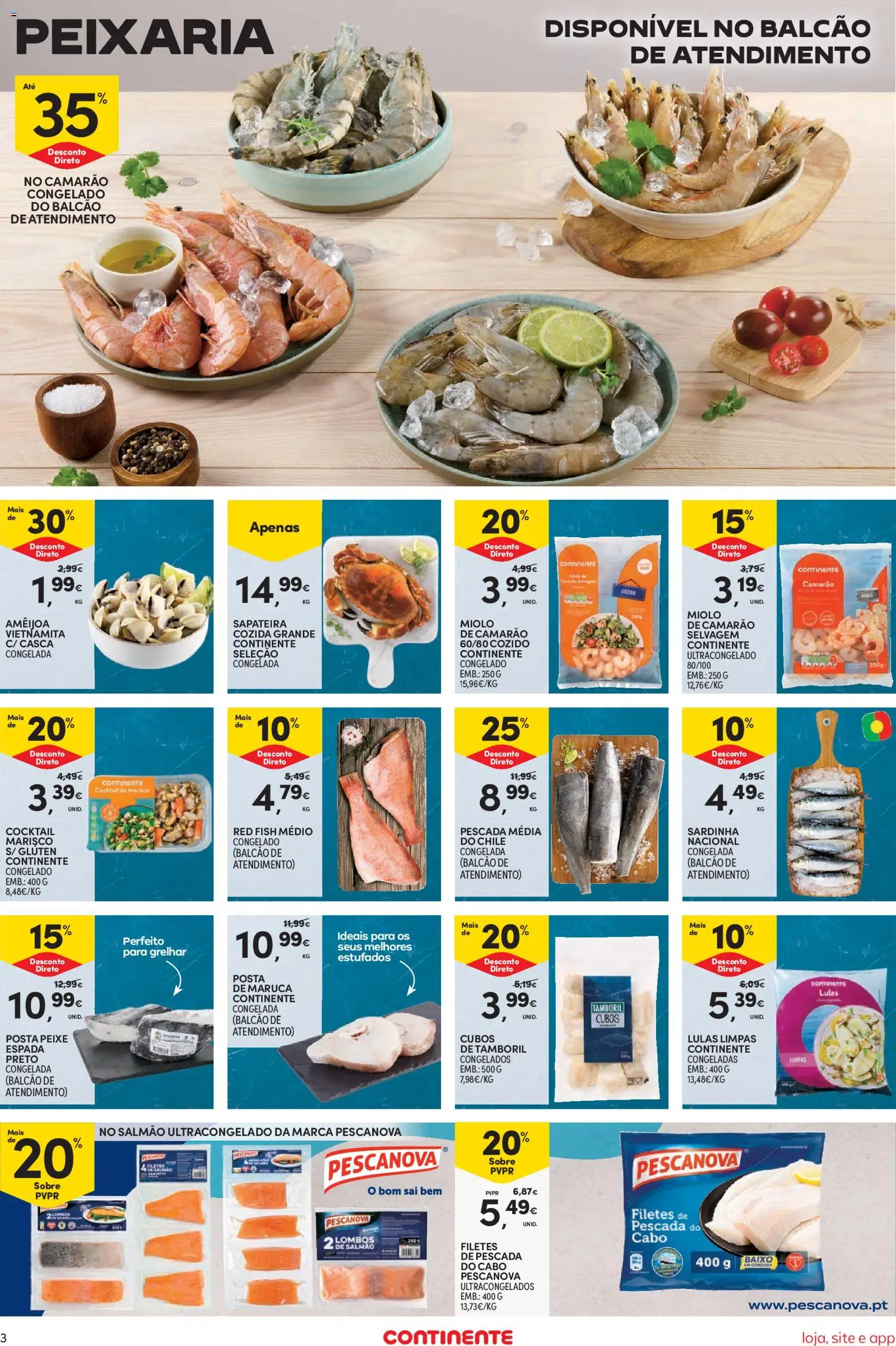 Continente Semanal Continente Bom Dia │ válido de 21/07/2026 | Página: 3 | Produtos: Cabo, Lulas, Salmão, Peixe