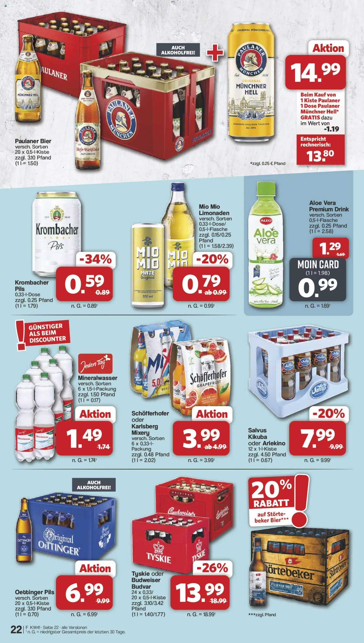 Famila Nordwest Prospekt – gültig ab 05.10.2026 | Seite: 22 | Produkte: Tyskie, Mineralwasser, Mixery, Paulaner