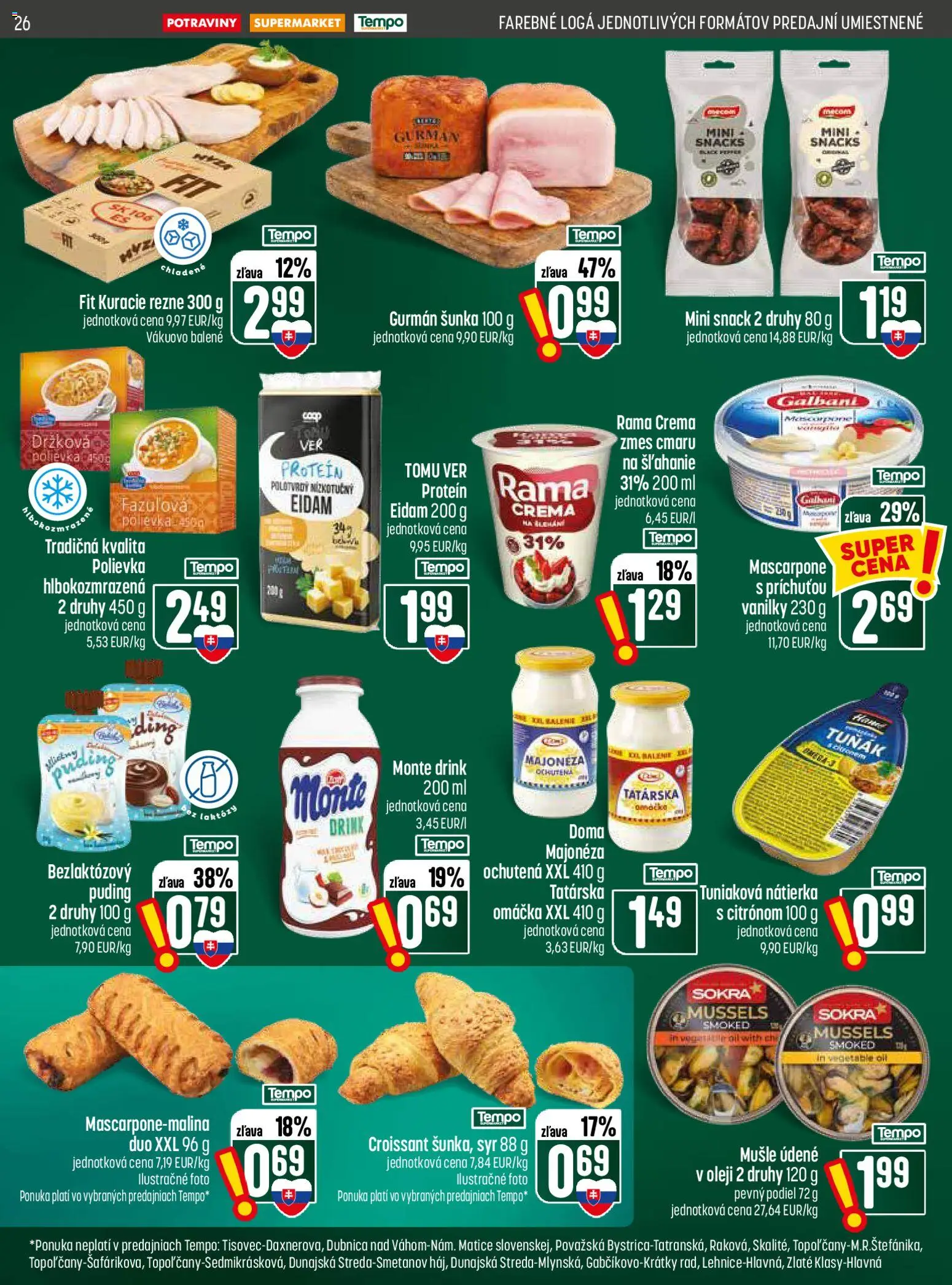 Nové COOP Jednota akcie – leták je platný od 23.07.2026 | Strana: 26 | Produkty: Croissant, Eidam, Puding, Omáčka