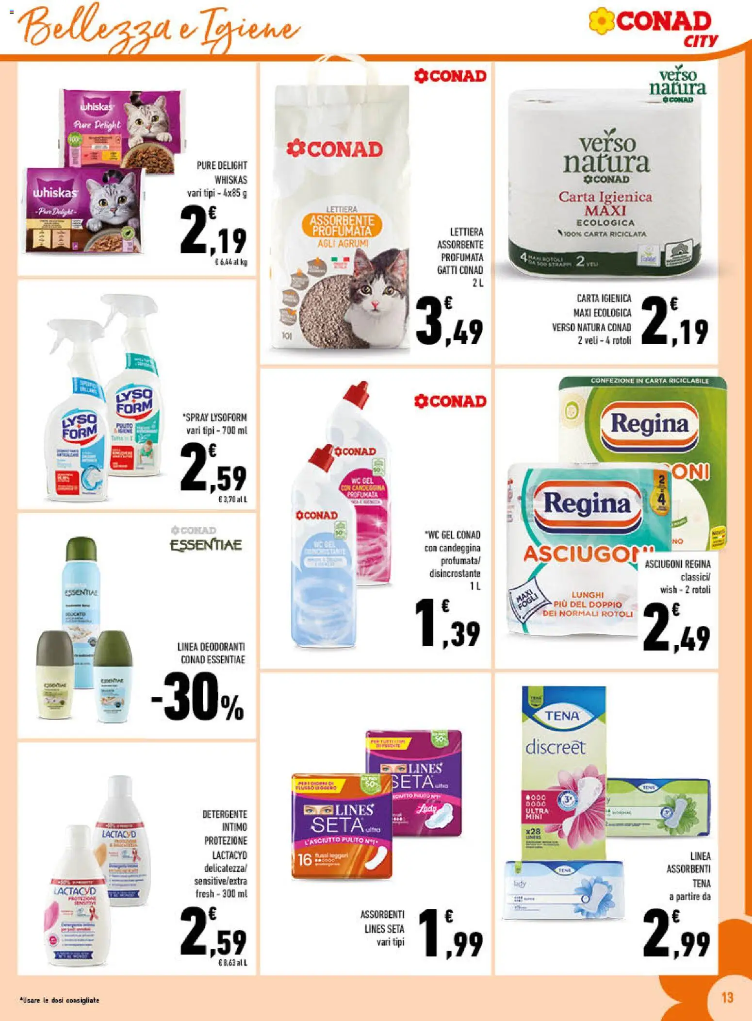 Volantino Conad del 26/08/2026 | Pagina: 13 | Prodotti: Detergente intimo, Detergente, Intimo, Assorbenti