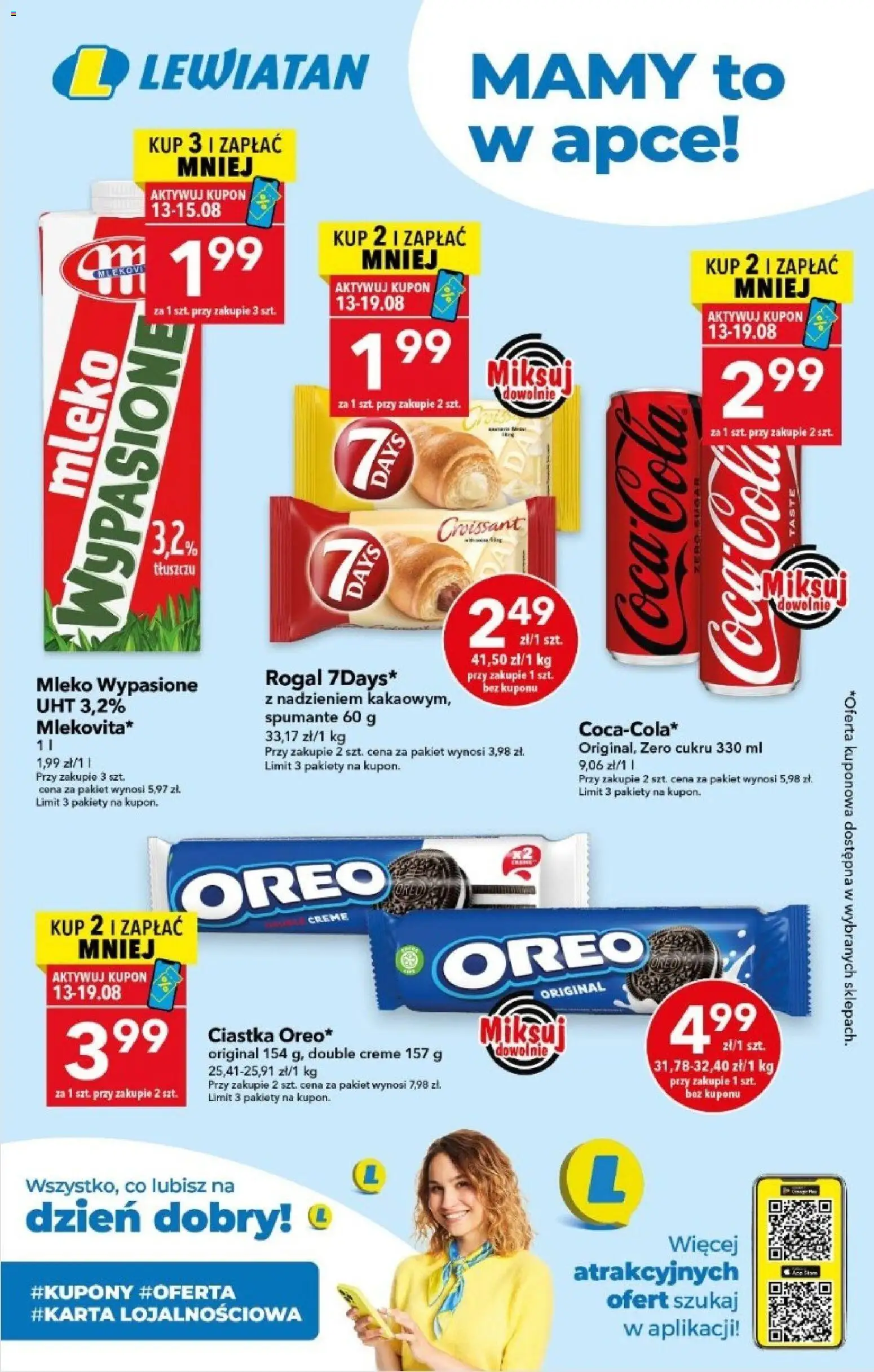 Lewiatan gazetka - Mamy to w apce od 13.08.2026 | Strona: 1 | Produkty: Mleko wypasione, Croissant, Oreo, Mleko