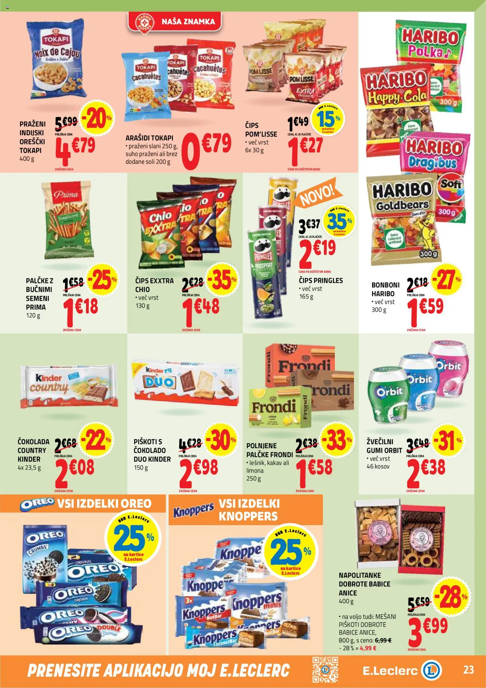 Novi E.leclerc katalog ponudbe – veljaven od 30.09.2026 | Stran: 23 | Izdelki: Bonboni, Kakav, Cips, Orescki
