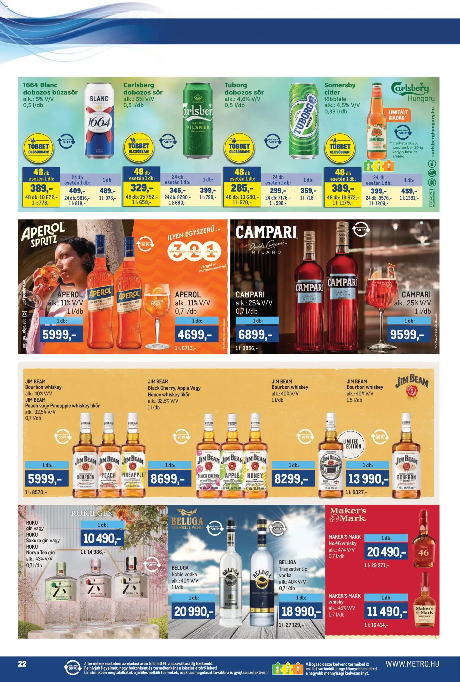 Metro akciós ujság - amely érvényes a következő dátumtól: 2026.07.01. | Oldal: 22 | Termékek: Aperol, Gin, Vodka, Whisky