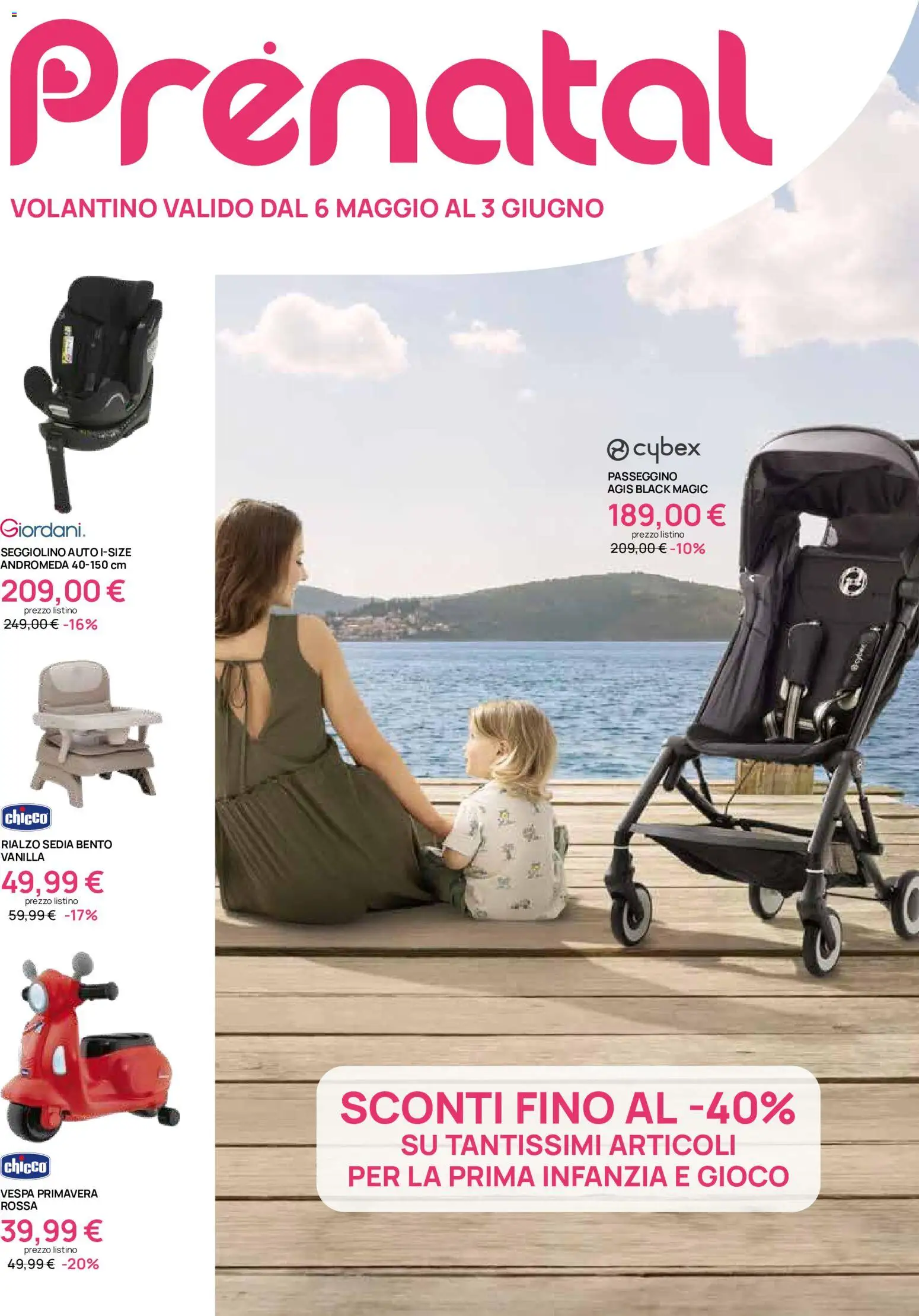 Volantino Prenatal del 06.05.2026 | Pagina: 1 | Prodotti: Passeggino, Seggiolino, Gioco, Sedia