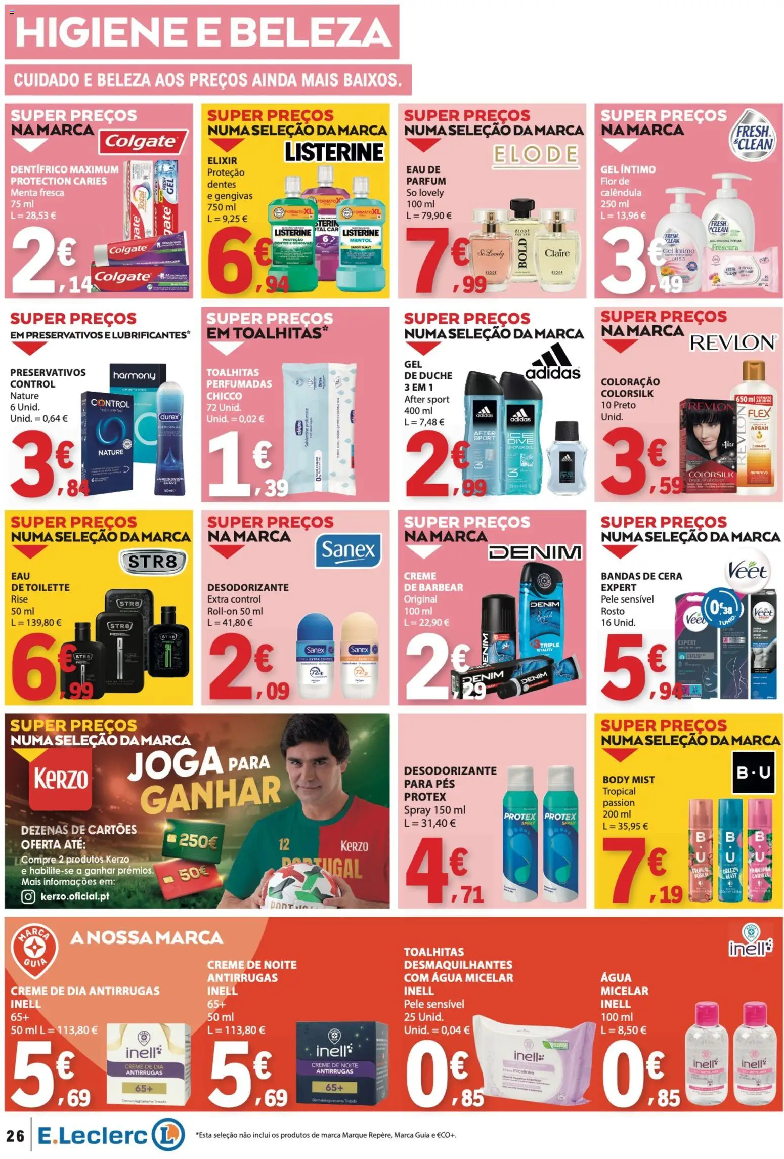 E.Leclerc folheto │ válido de 04.06.2026 | Página: 26 | Produtos: Preservativos, Água micelar, Desodorizante, Cera