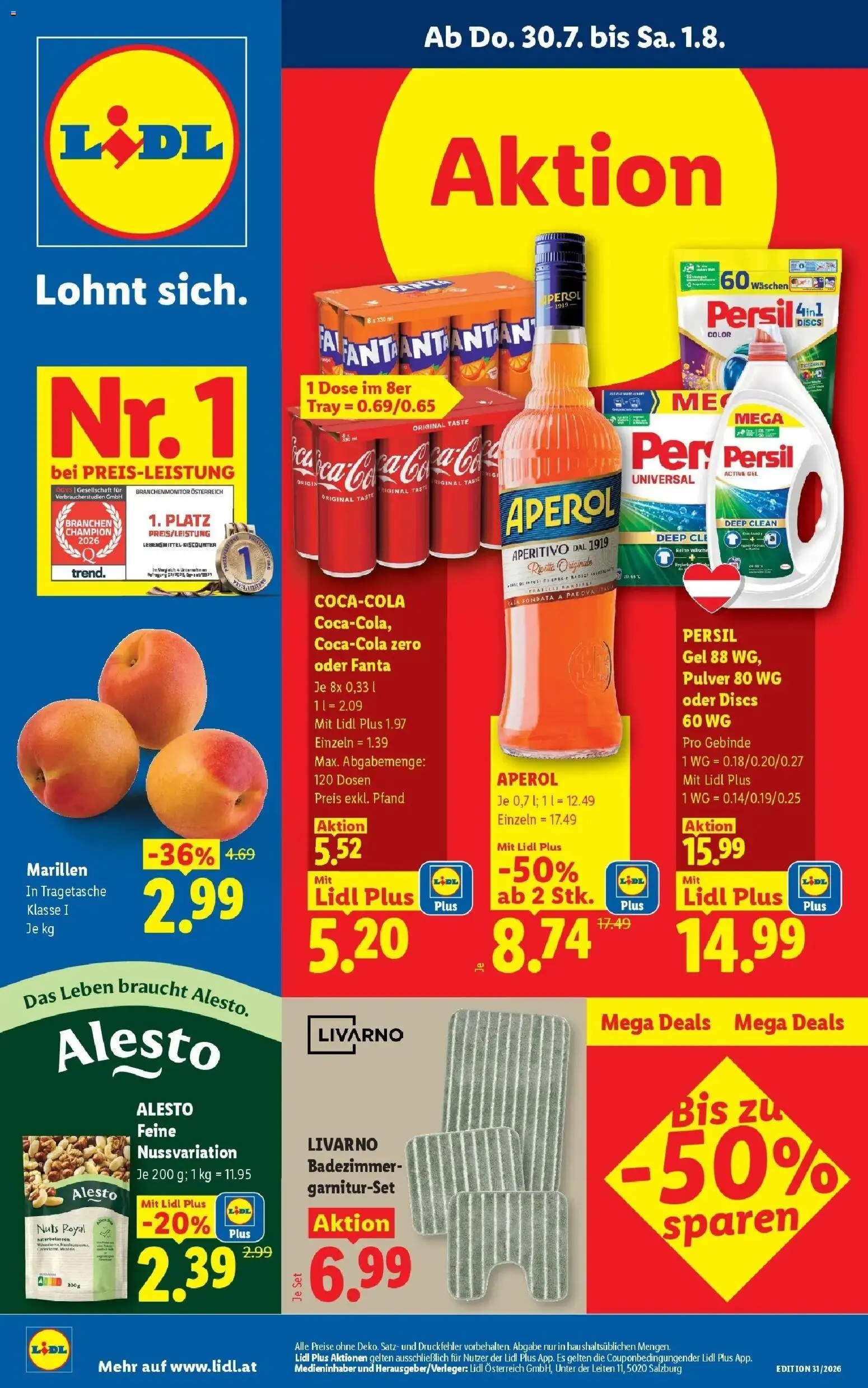 Lidl Flugblatt - Wien, Langenzersdorf, Zwettl gültig ab 30.07.2026 | Seite: 1 | Produkte: Aperol, Fanta