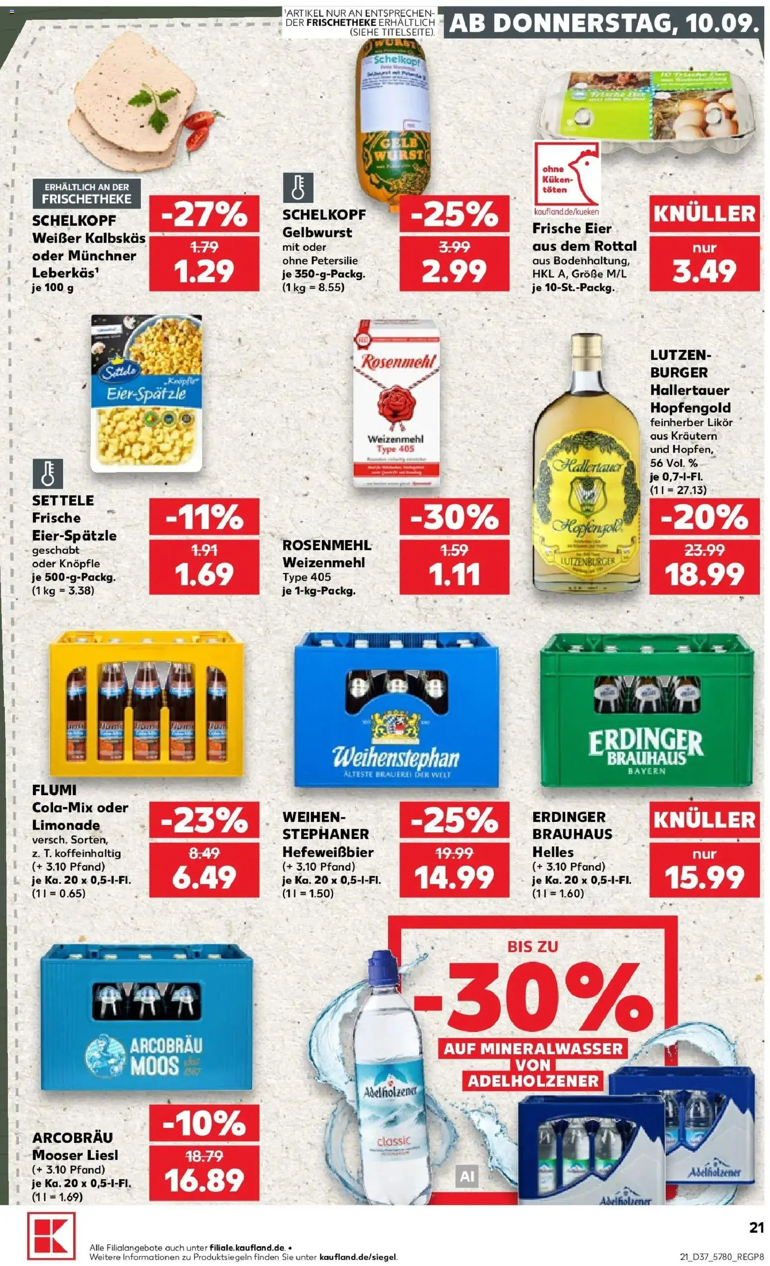 Prospekt Kaufland ab 10.09.2026 » Angebote Online zum Blättern | Seite: 21 | Produkte: Likör, Adelholzener, Limonade, Weizenmehl