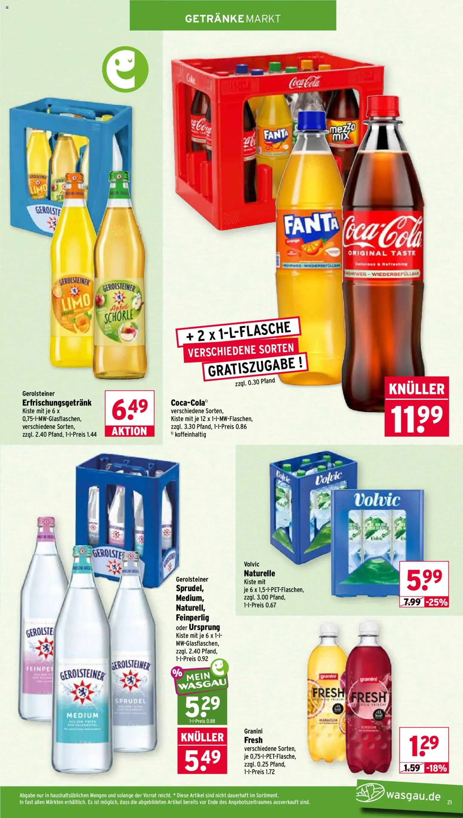Wasgau Prospekt – gültig ab 28.09.2026 | Seite: 21 | Produkte: Fanta, Granini, Volvic, Gerolsteiner