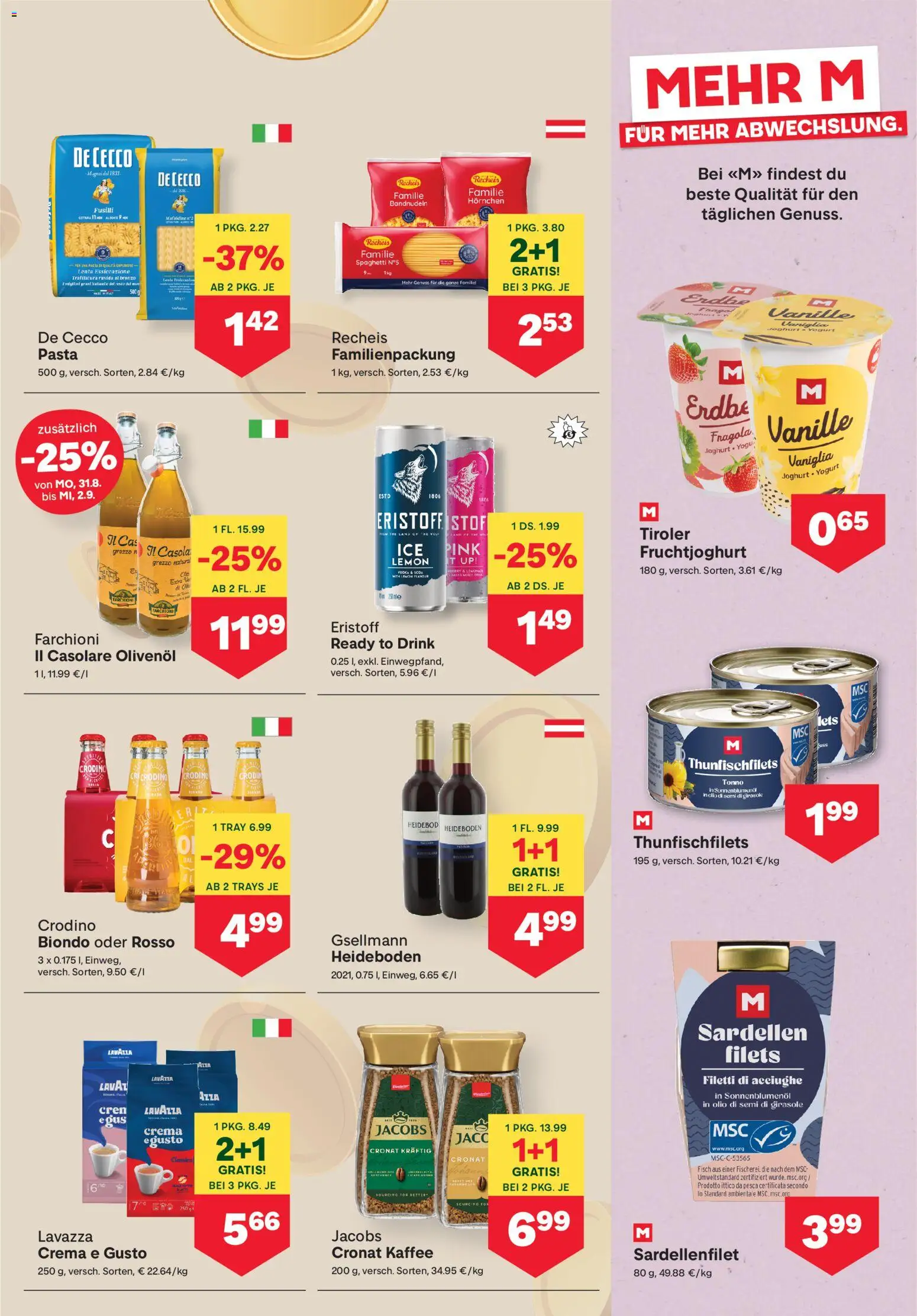 MPREIS Flugblatt gültig ab 27.08.2026 | Seite: 7 | Produkte: Pasta, Vanille, Joghurt, Fisch