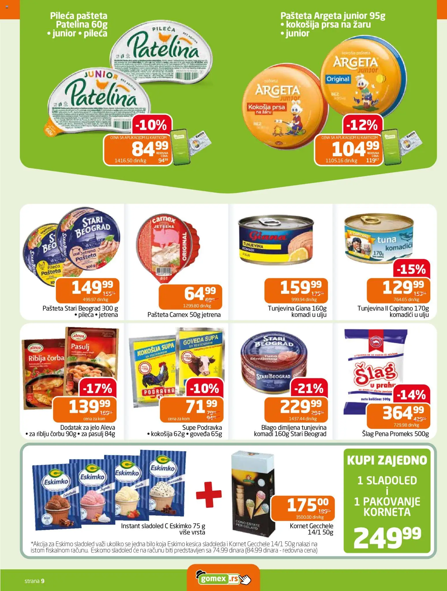 Gomex katalog - važi od 22.07.2026 | Strana: 9 | Proizvode: Pasulj, Sladoled, Podravka, Pakovanje