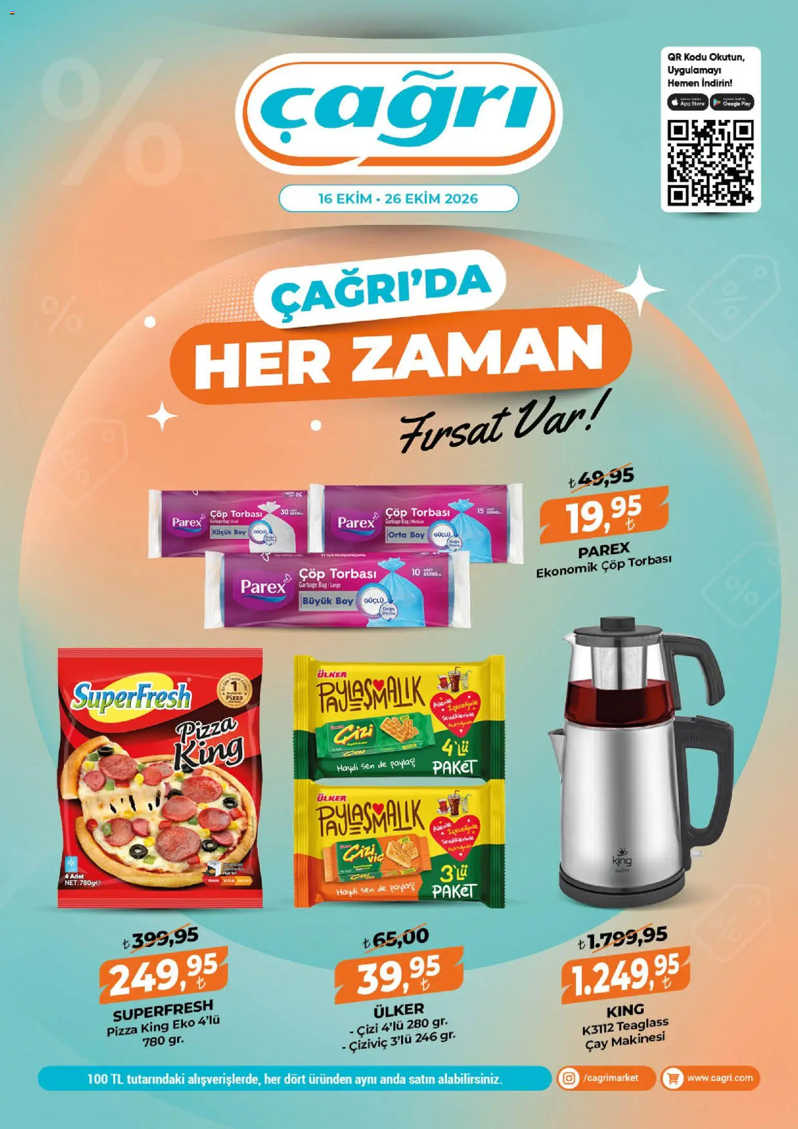 Çağrı Market Katalog - 16 Ekim 2026 tarihinden itibaren geçerlidir | Sayfa: 1 | Ürünler: Çöp torbası, Çay makinesi, Pizza, Çay