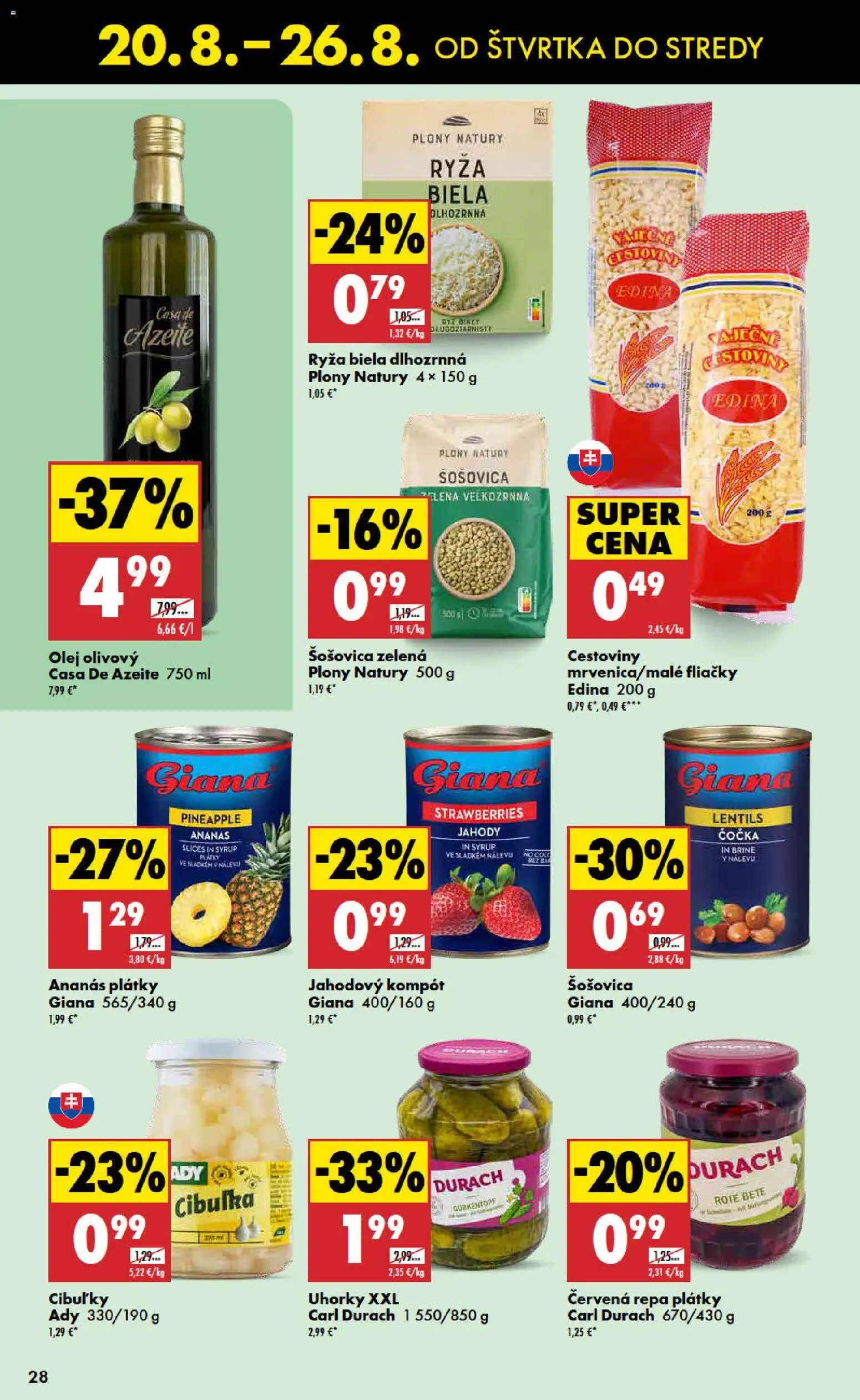 Nové Biedronka akcie – leták je platný od 20.08.2026 | Strana: 28 | Produkty: Olej, Cestoviny, Jahody, Červená repa
