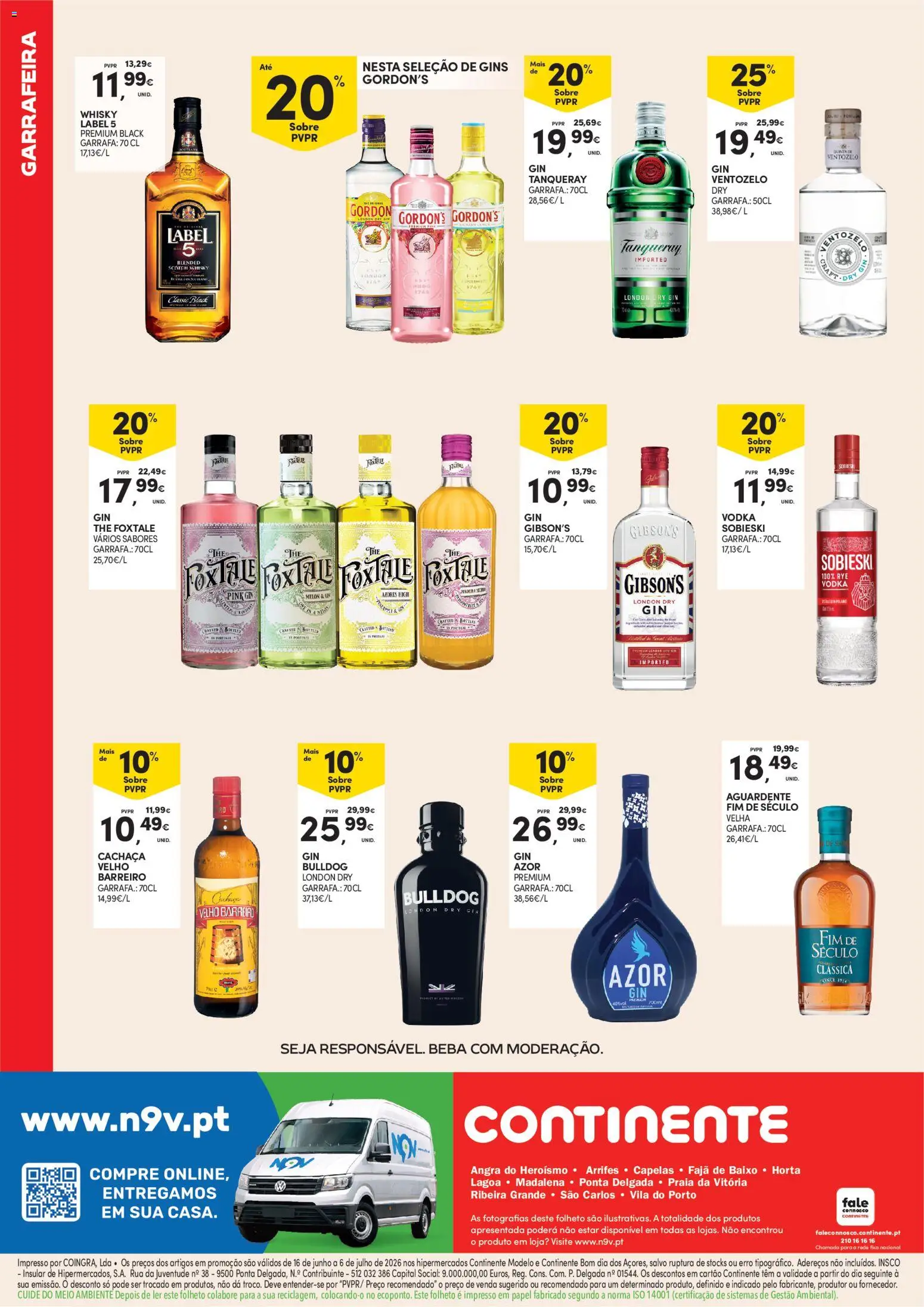 Continente - Açores Férias de Verão │ válido de 16.06.2026 | Página: 28 | Produtos: Whisky, Cachaça, Gin, Vodka