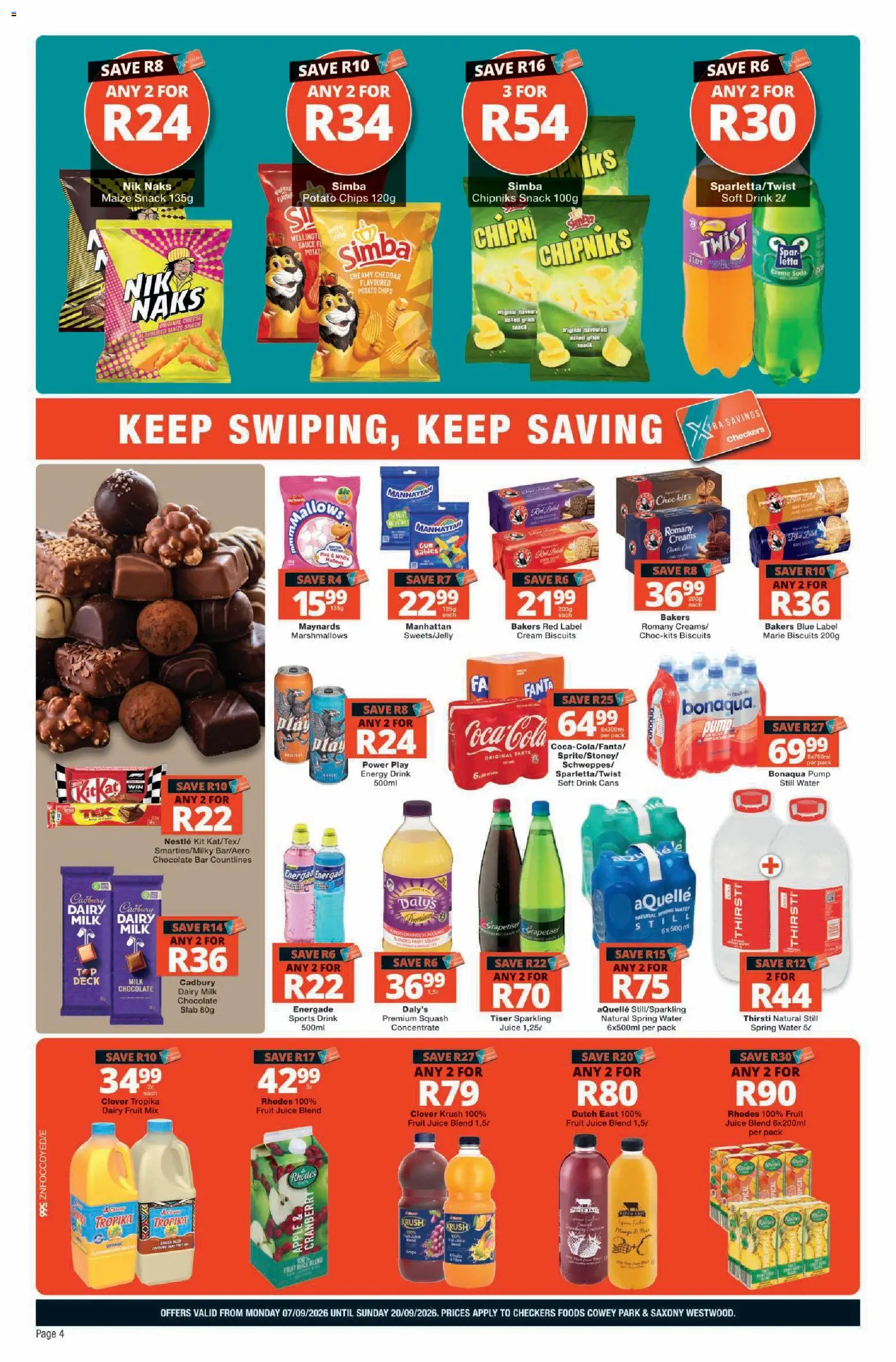 New Checkers catalogue – valid from 07/09/2026 | Page: 4 | Products: Bed, Fanta, Cream, Sports drink