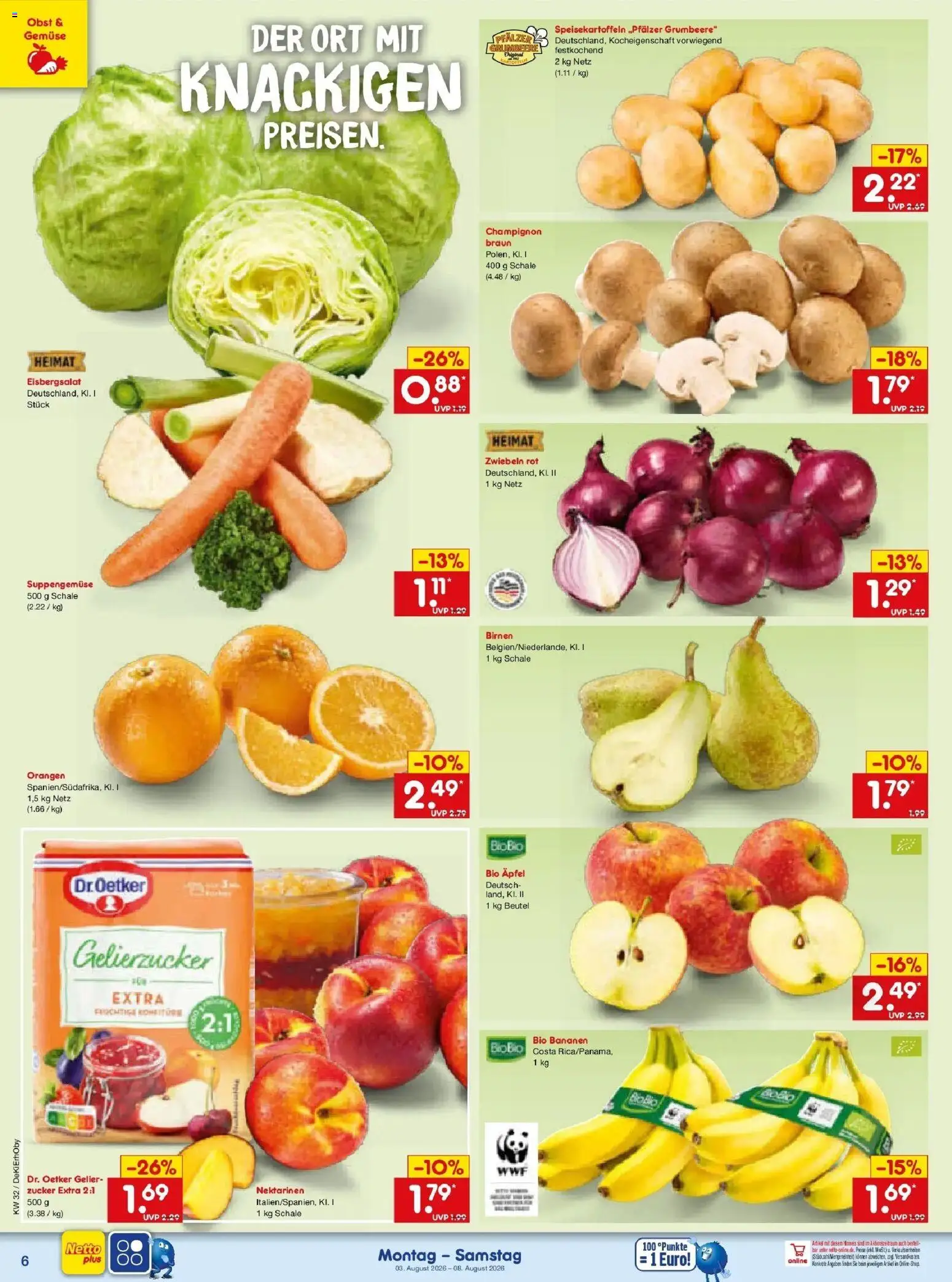Netto Marken-Discount Prospekt Buttenwiesen – gültig ab 03.08.2026 | Seite: 10 | Produkte: Nektarinen, Äpfel, Eisbergsalat, Zwiebeln